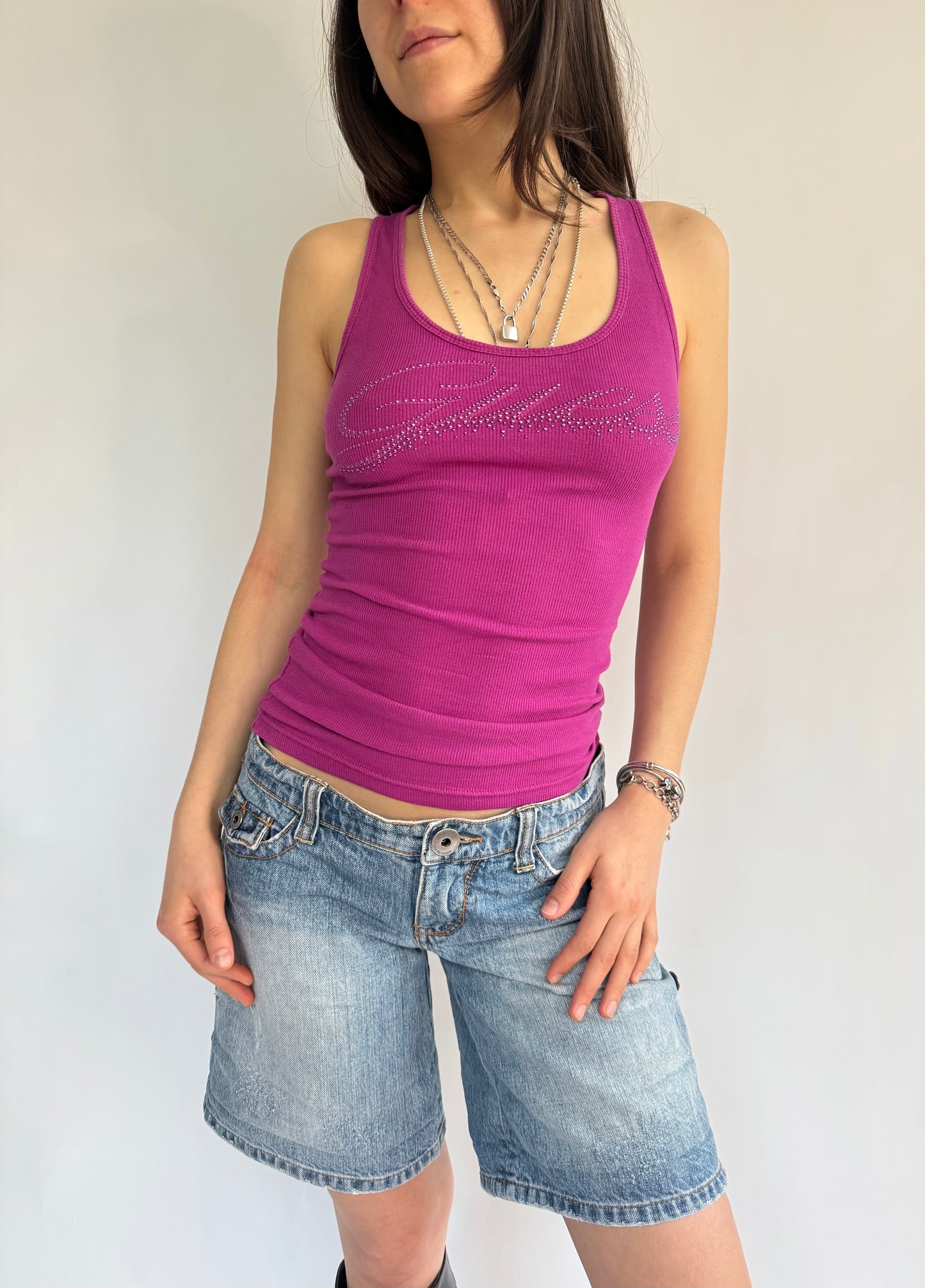 Y2K GUESS Pink rhinestone tank top
