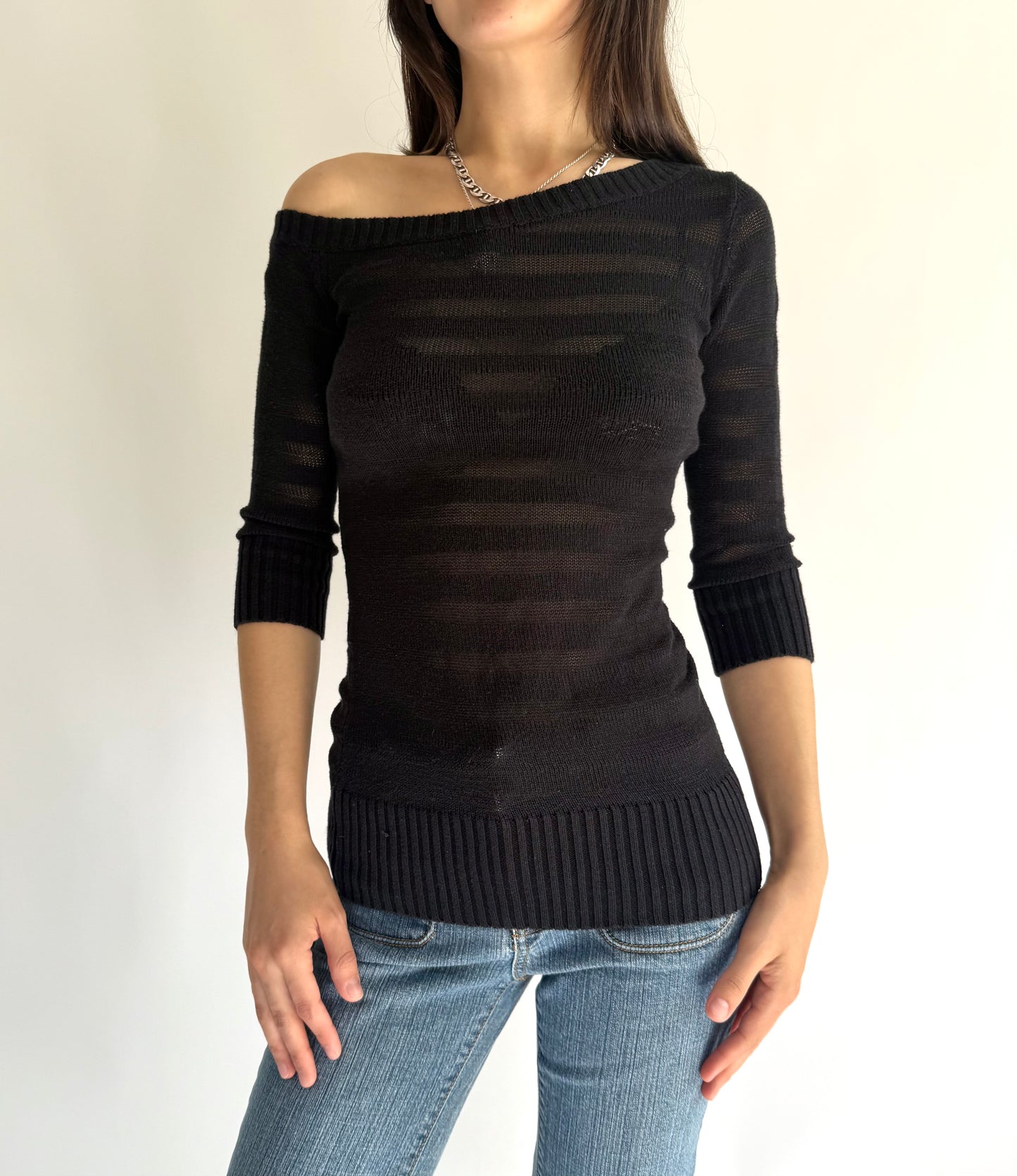 Y2K sheer Black off the shoulder sweater