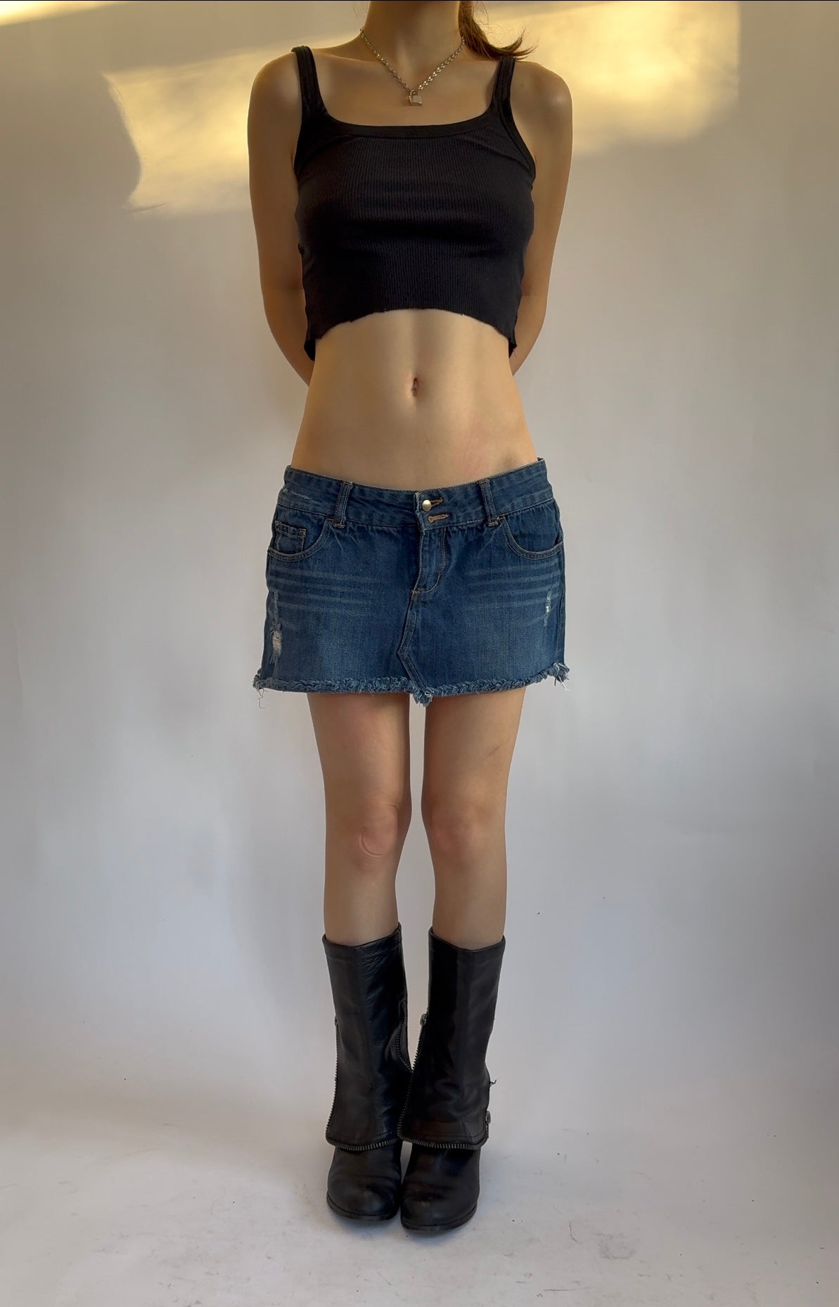 Y2K dark wash low rise mini skirt