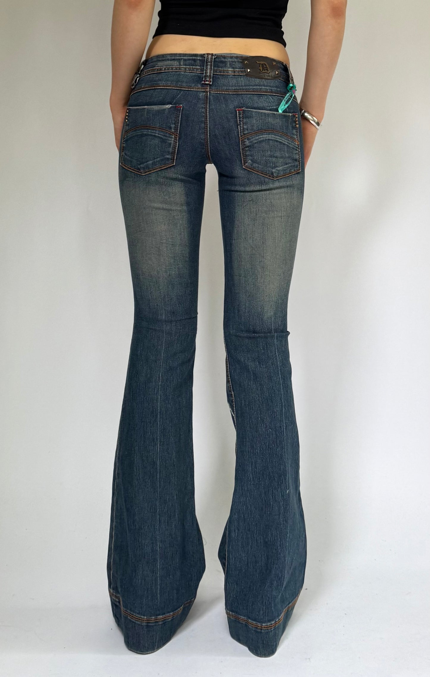 Y2k Deadstock DOLLHOUSE low rise flared jeans with embroidery and charms