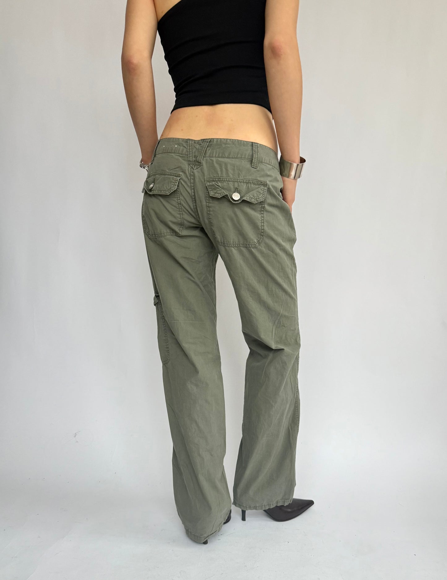 Y2k low rise flared cargo pants