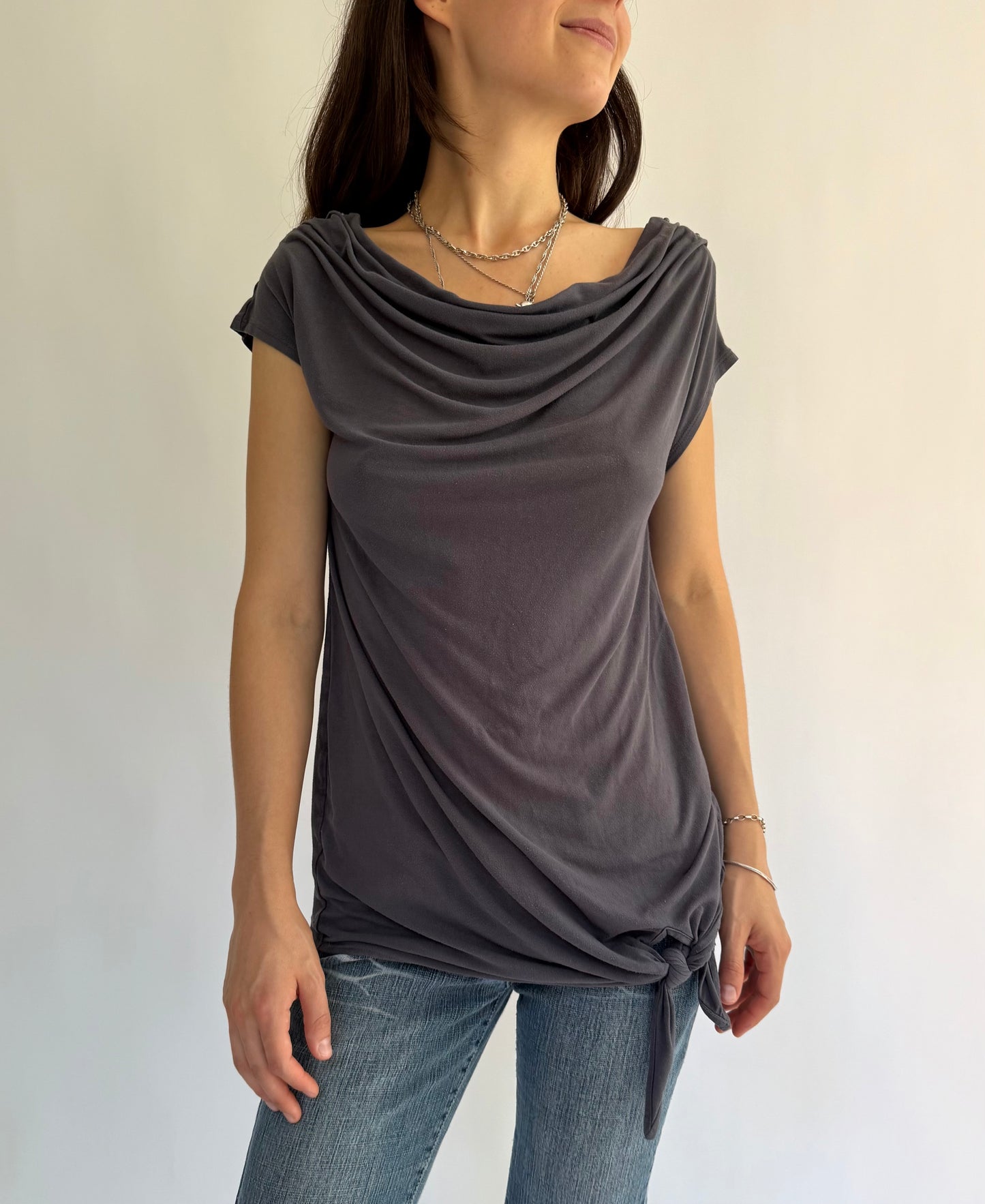 Y2K dark grey slouchy off the shoulder top grunge core