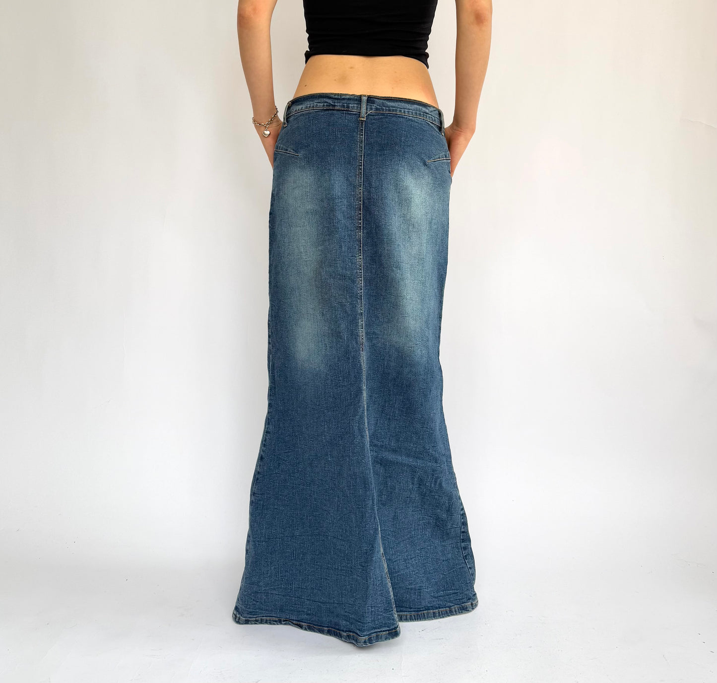 Y2K maxi low rise denim skirt
