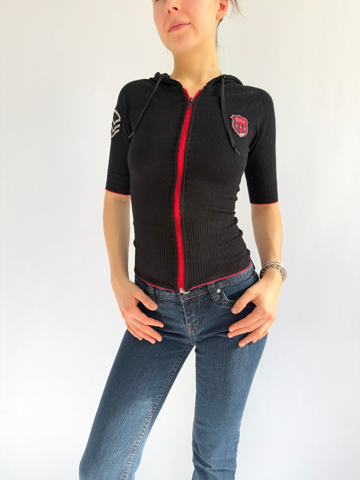 Y2K Black and red fitted zip-up by PEPE JEANS
