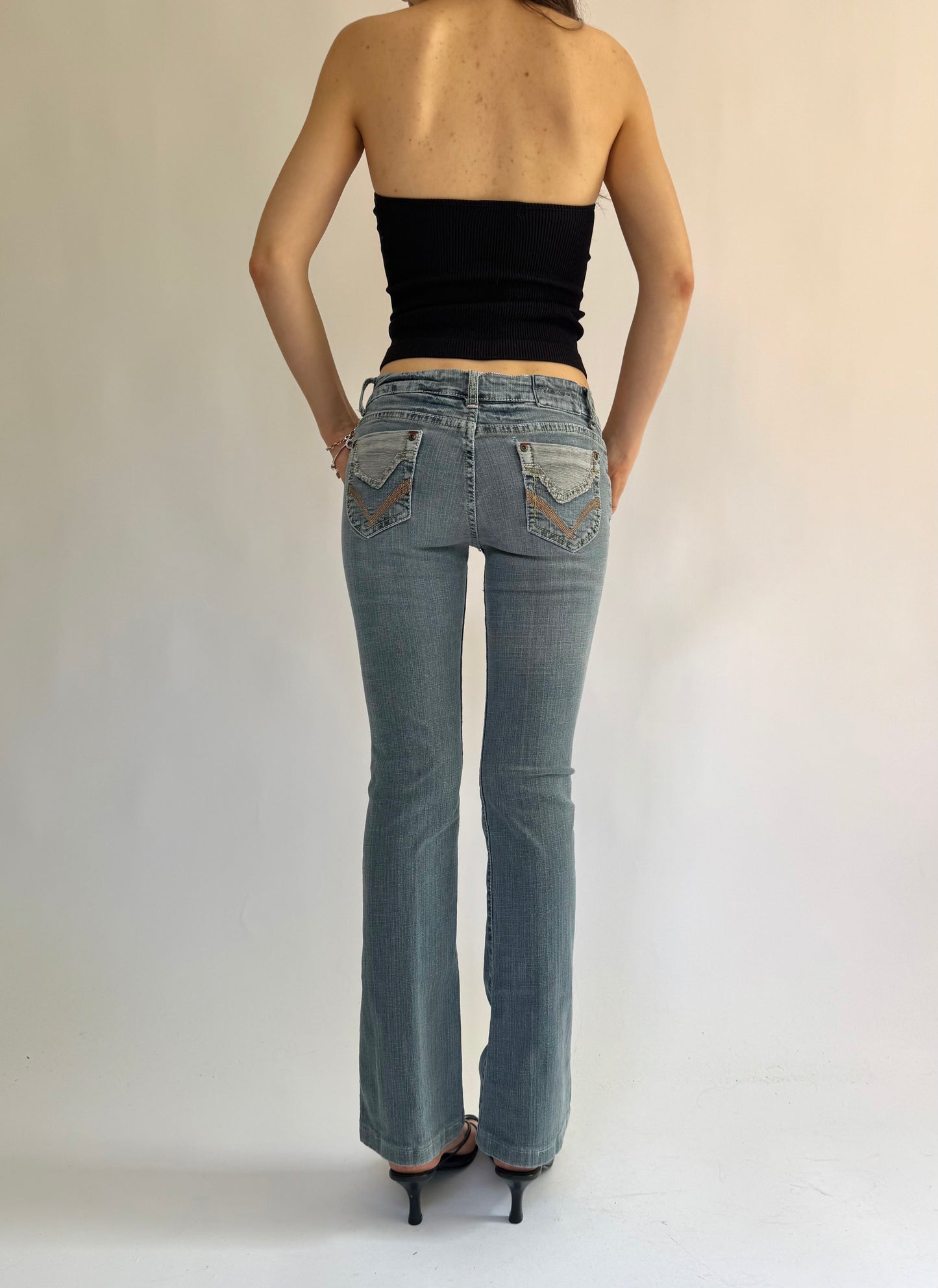 Y2k Low rise flare jeans with cute back pockets by SWEETY JEANS