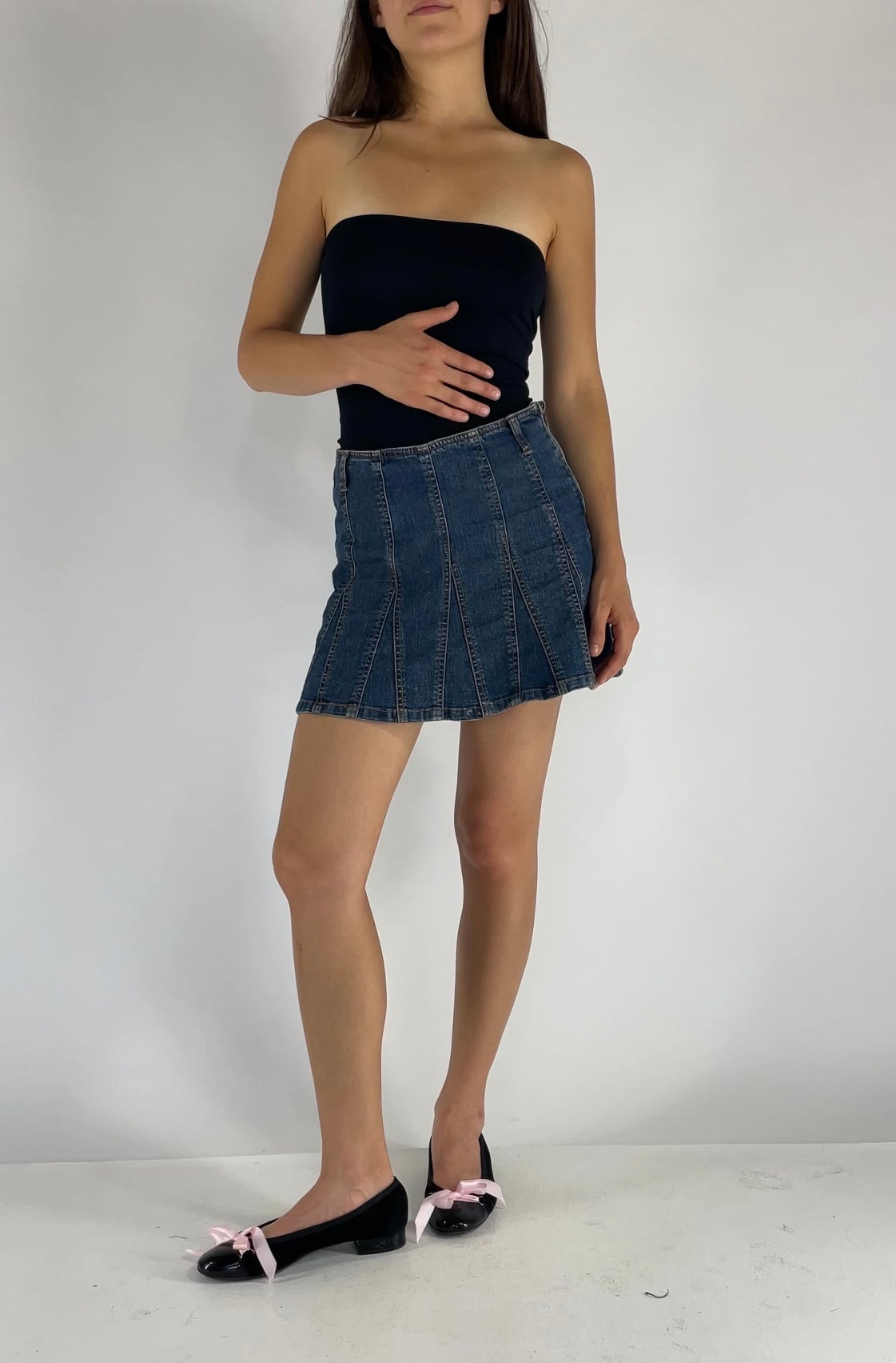 Y2K pleated denim skirt