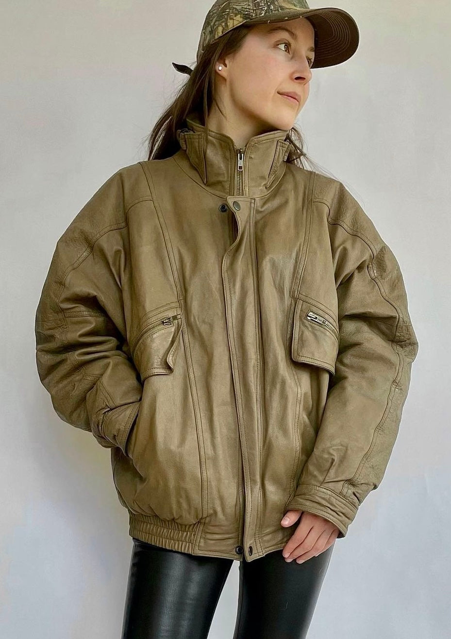 Vintage camel leather bomber