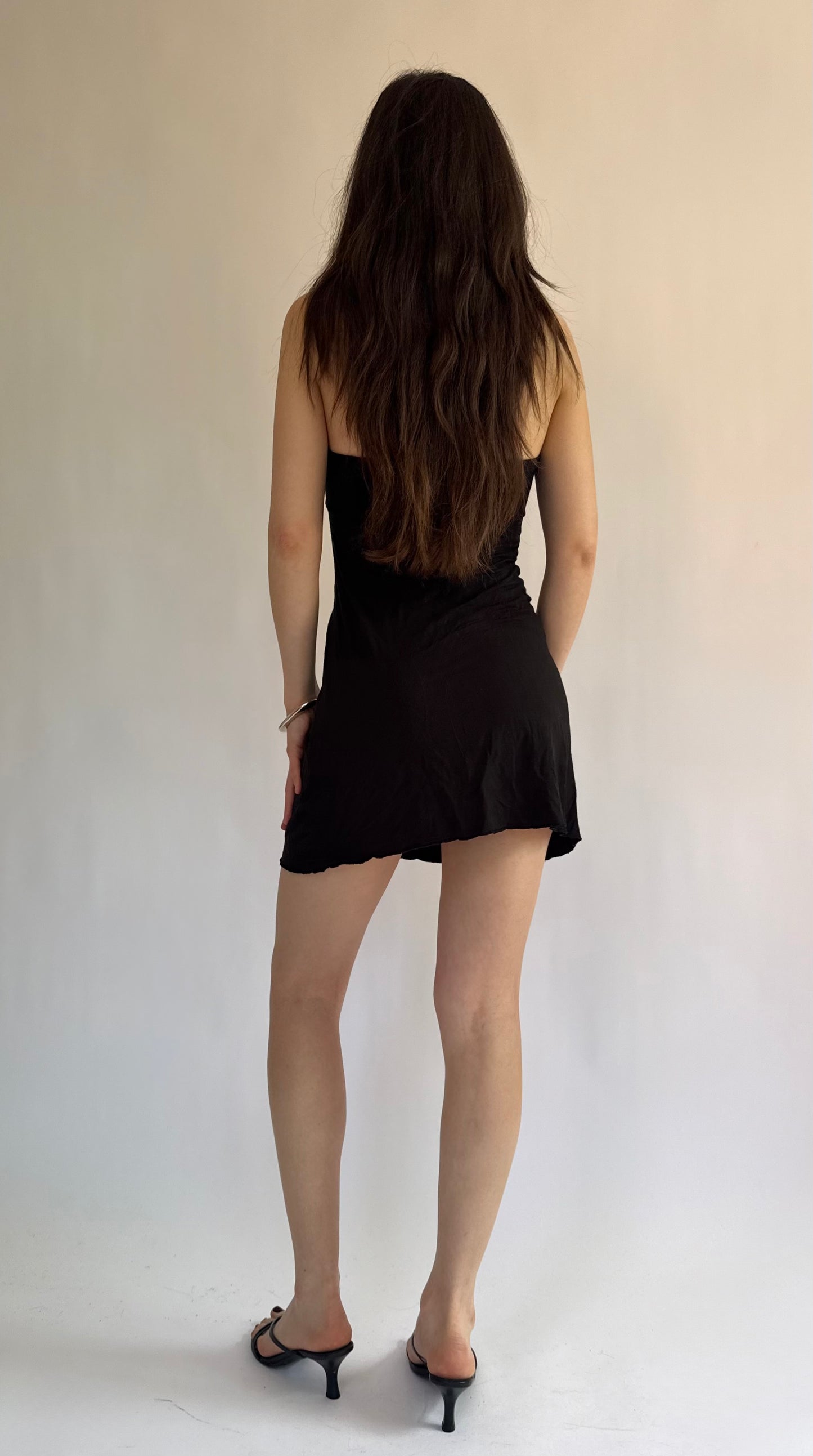 Y2K black mini halter dress