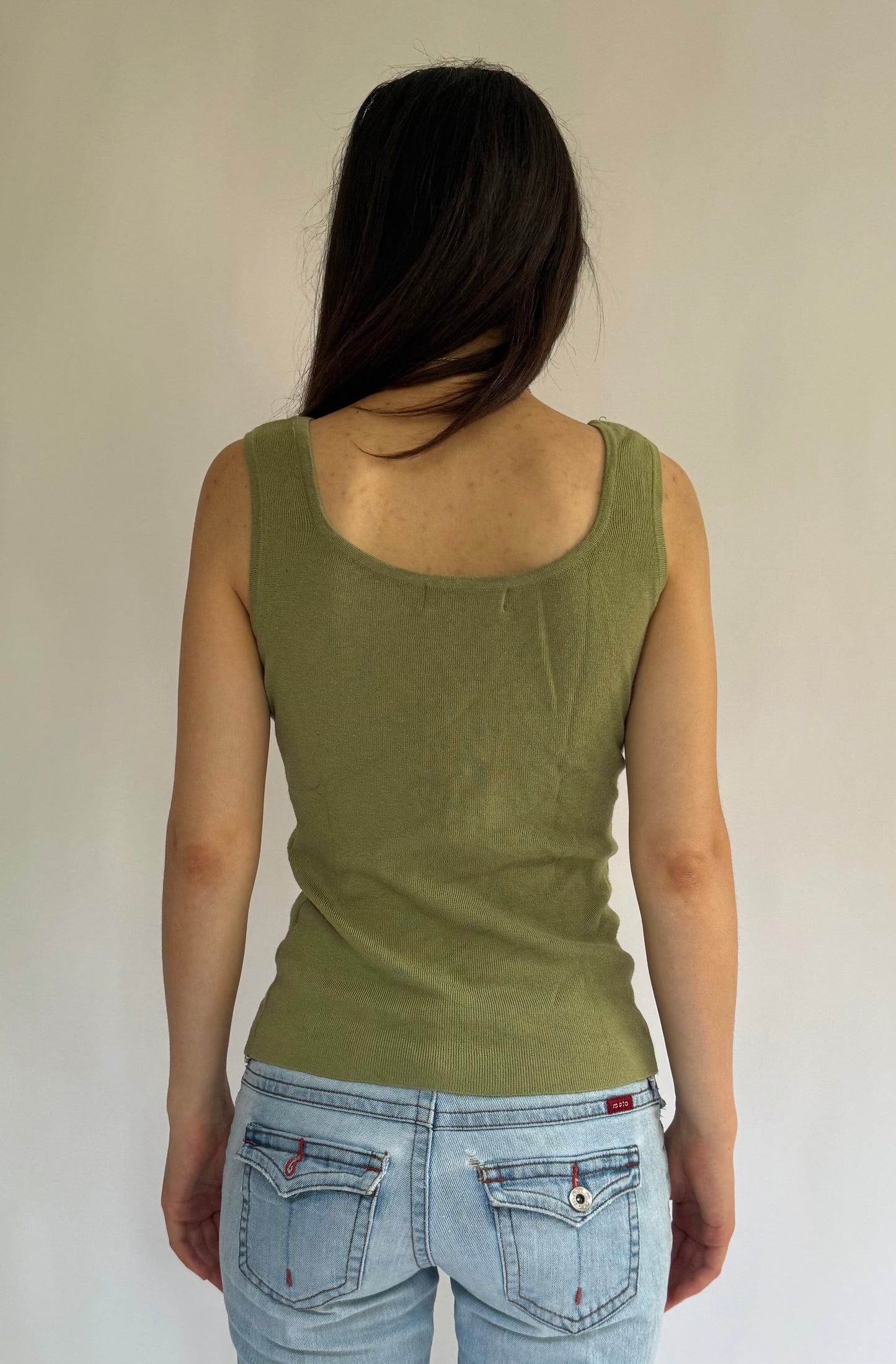 Y2k green beaded neckline top