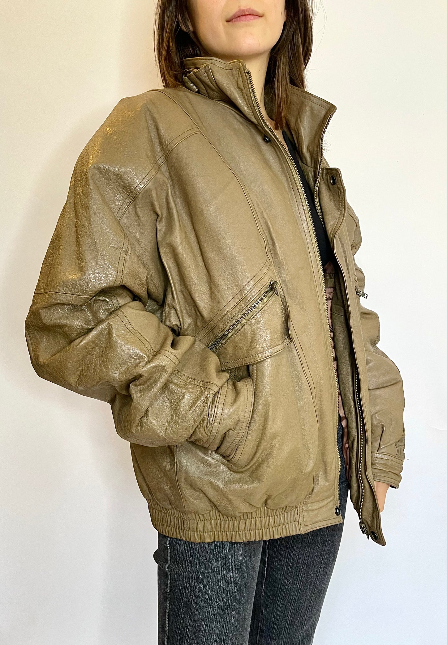 Vintage camel leather bomber