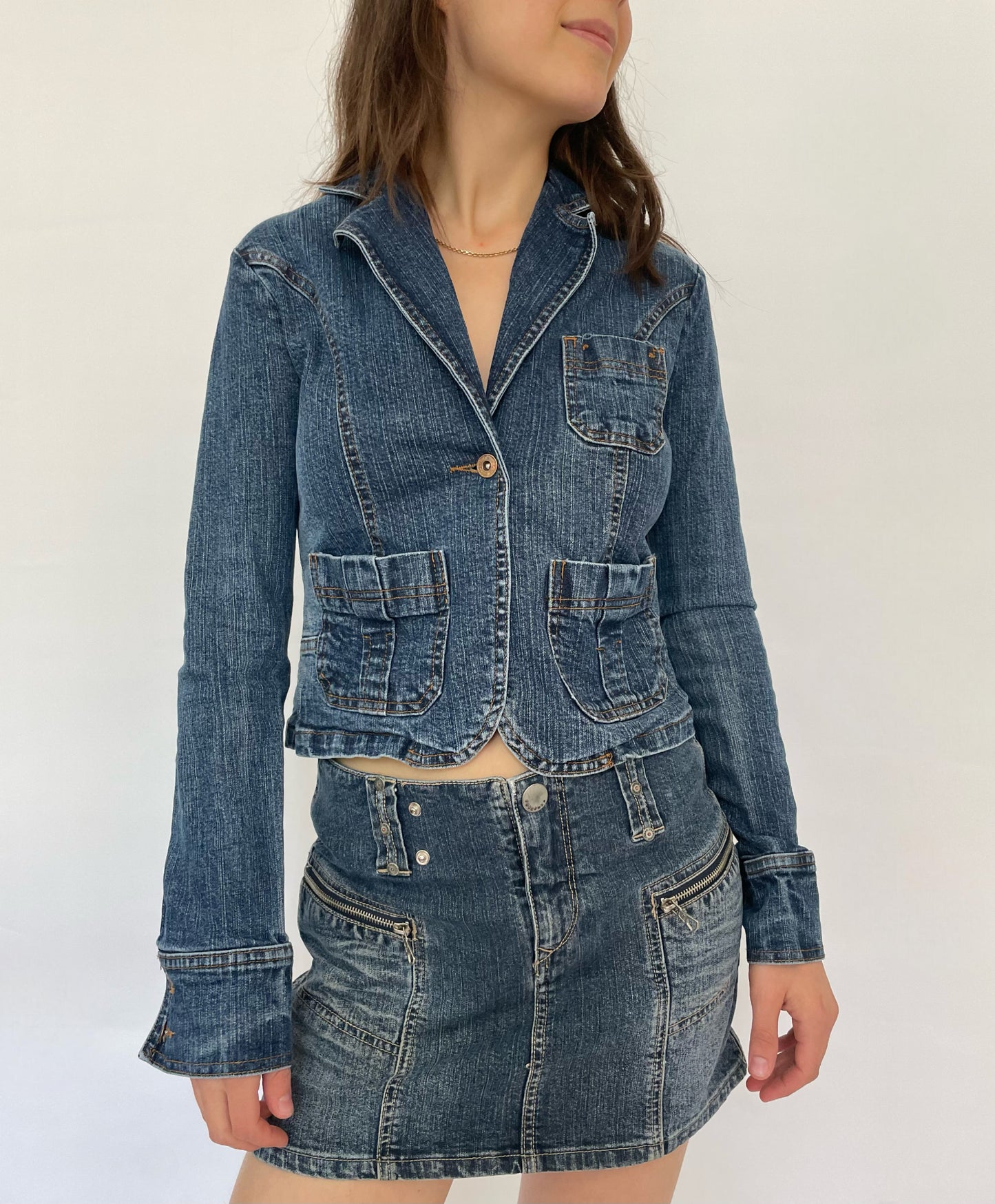 Y2K fitted stretchy denim jacket