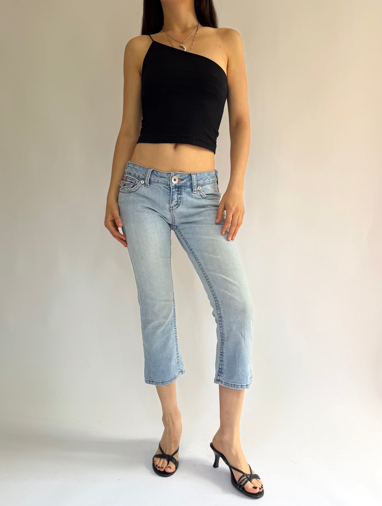 Y2k low rise flared denim capris