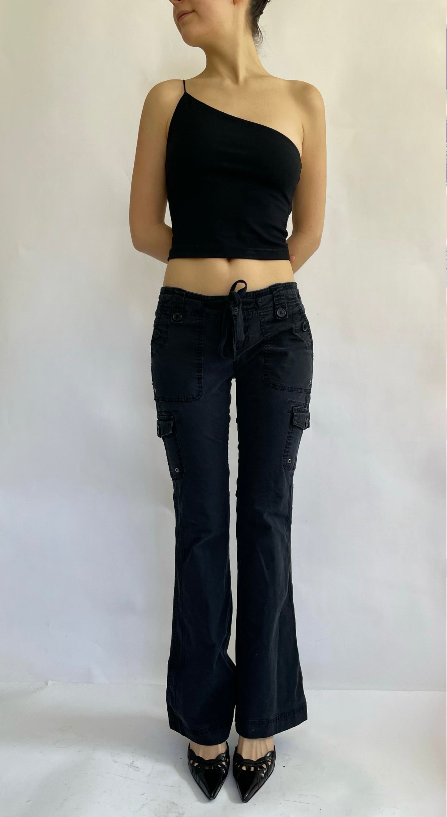 Y2K low rise flared cargo pants