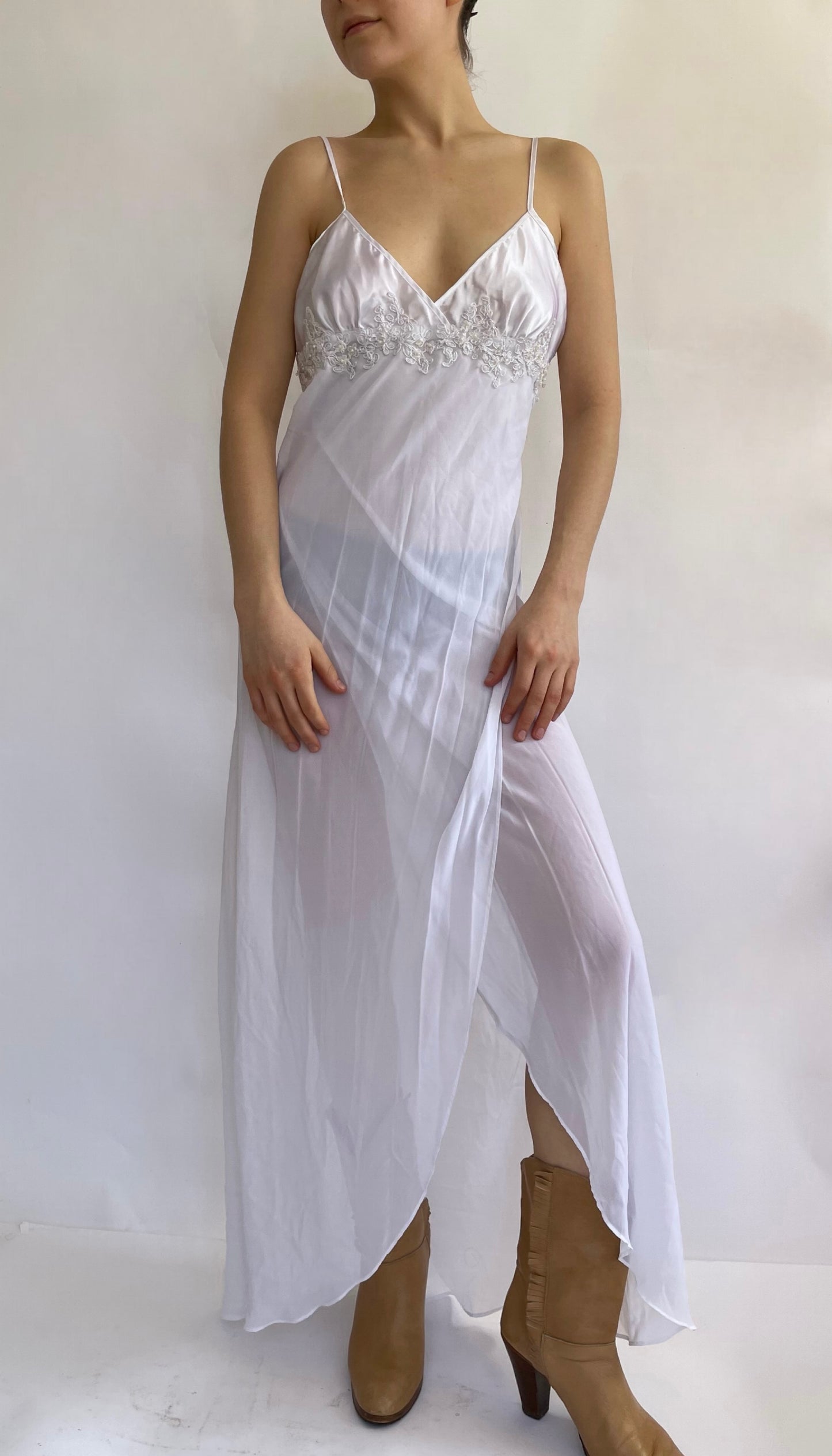 90s/2000s long white mesh dress