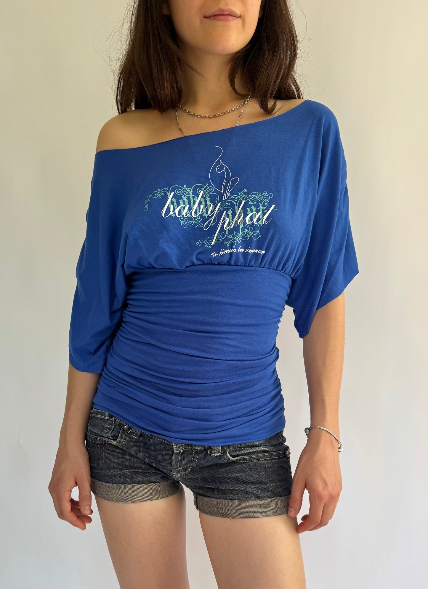 Y2K deadstock BABY PHAT blue off the shoulder top