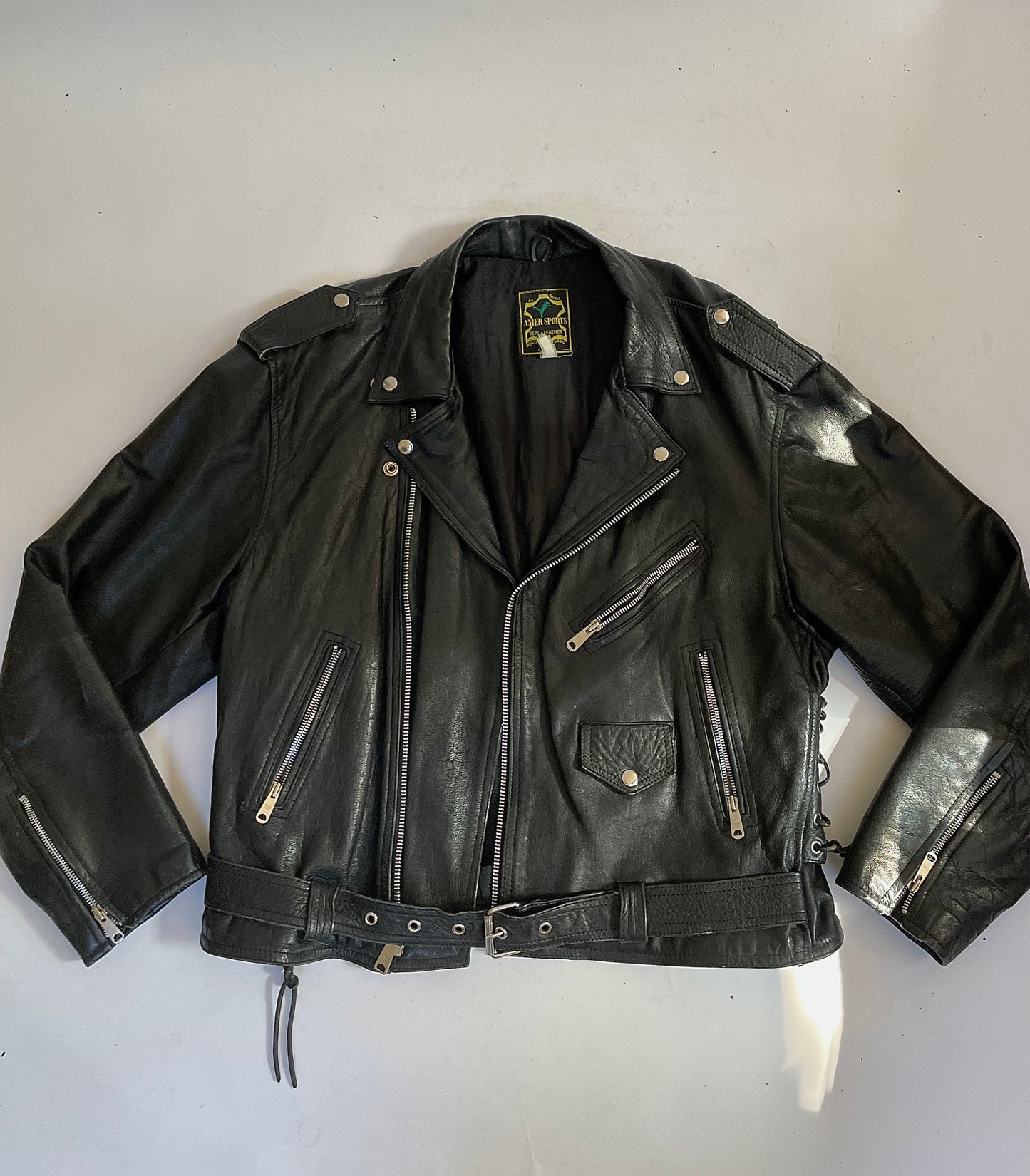Vintage 1960s black motorcycle leather jacket