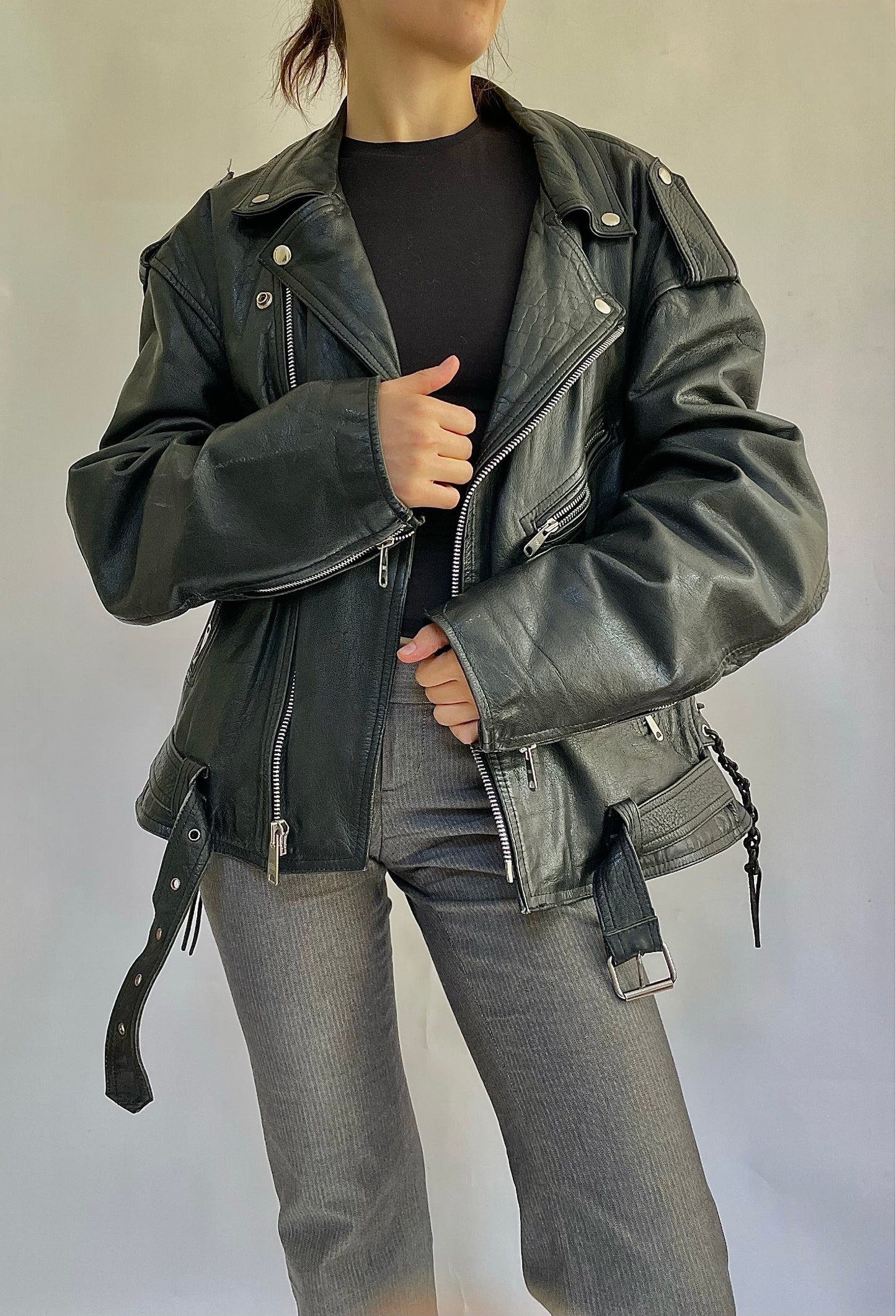 Vintage 1960s black motorcycle leather jacket
