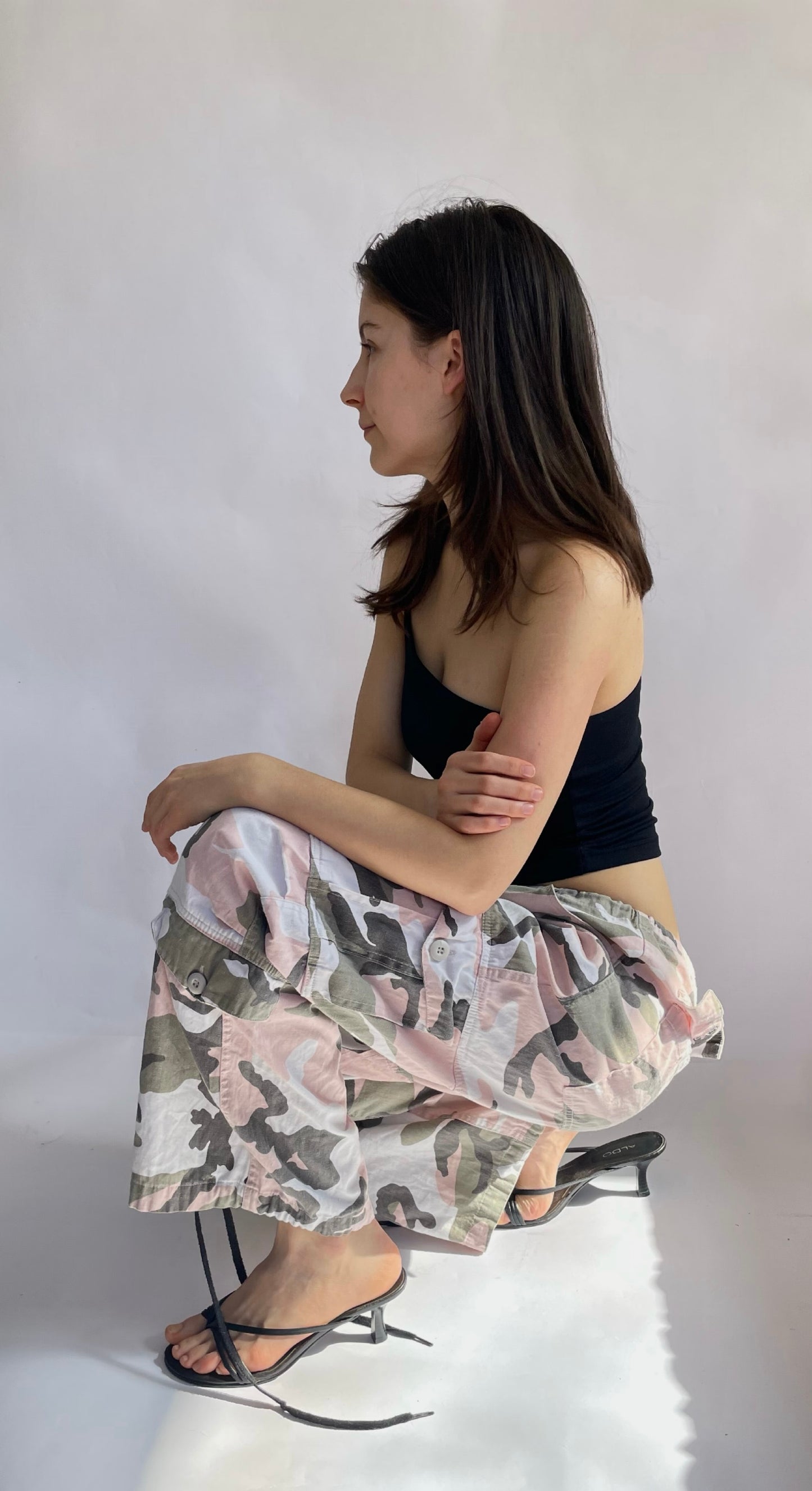 Y2k low rise girly army print cargo pants