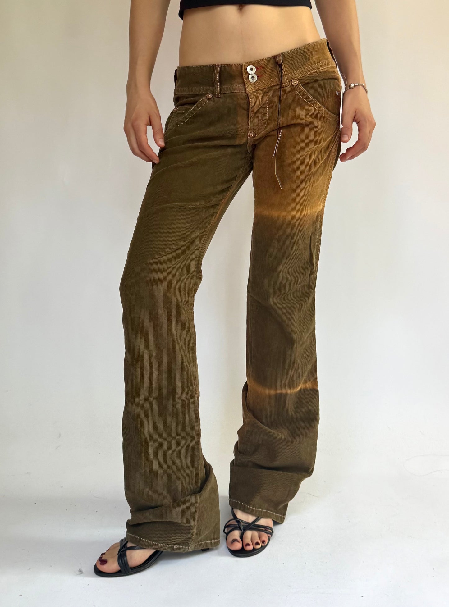 Y2K DEADSTOCK GUESS JEANS low rise flared corduroy pants with acid wash prints