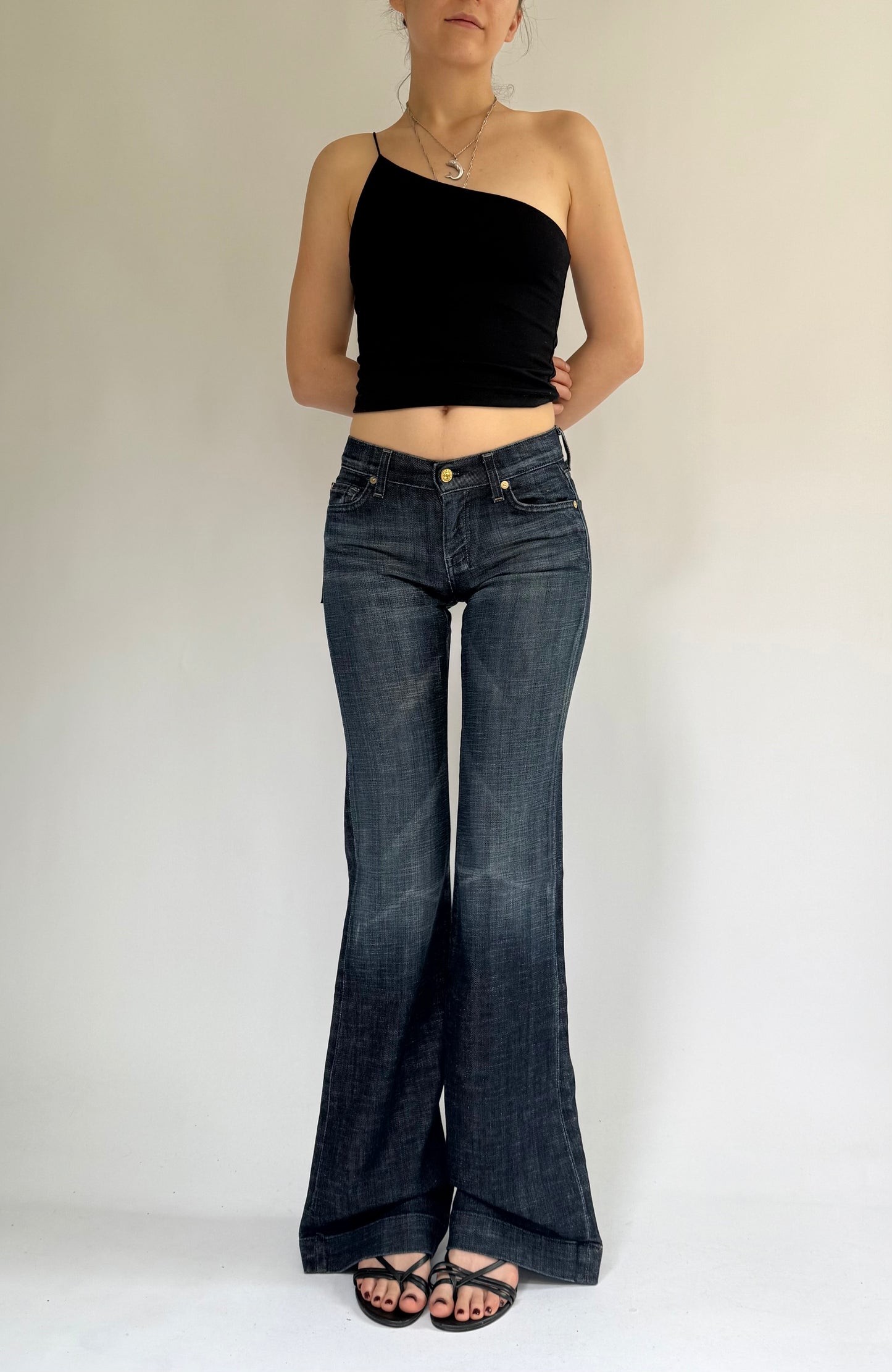 Y2K DEADSTOCK with tags dark wash mid rise flare jeans