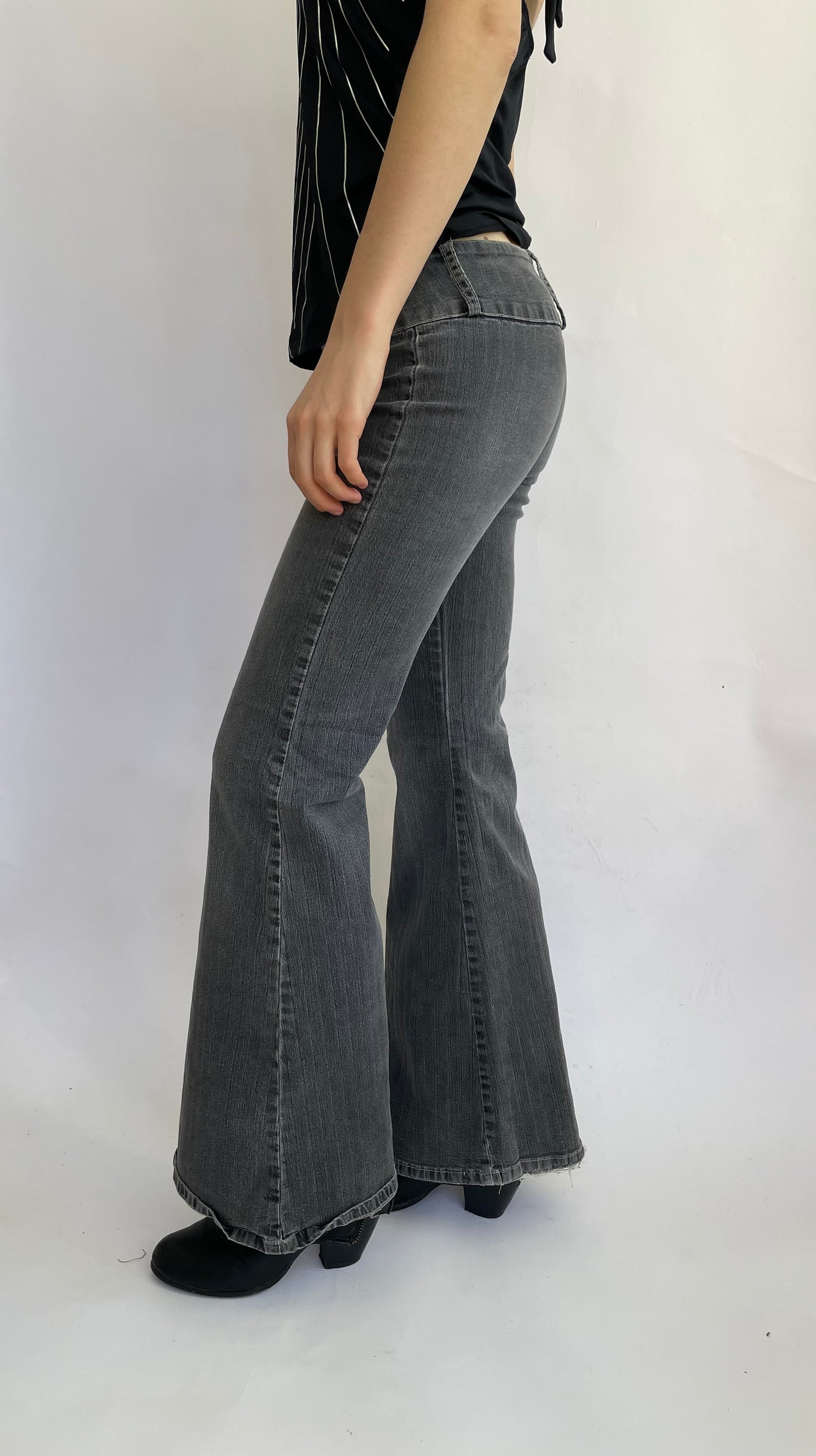 Y2K low rise flaired jeans by OPCAO in dark grey