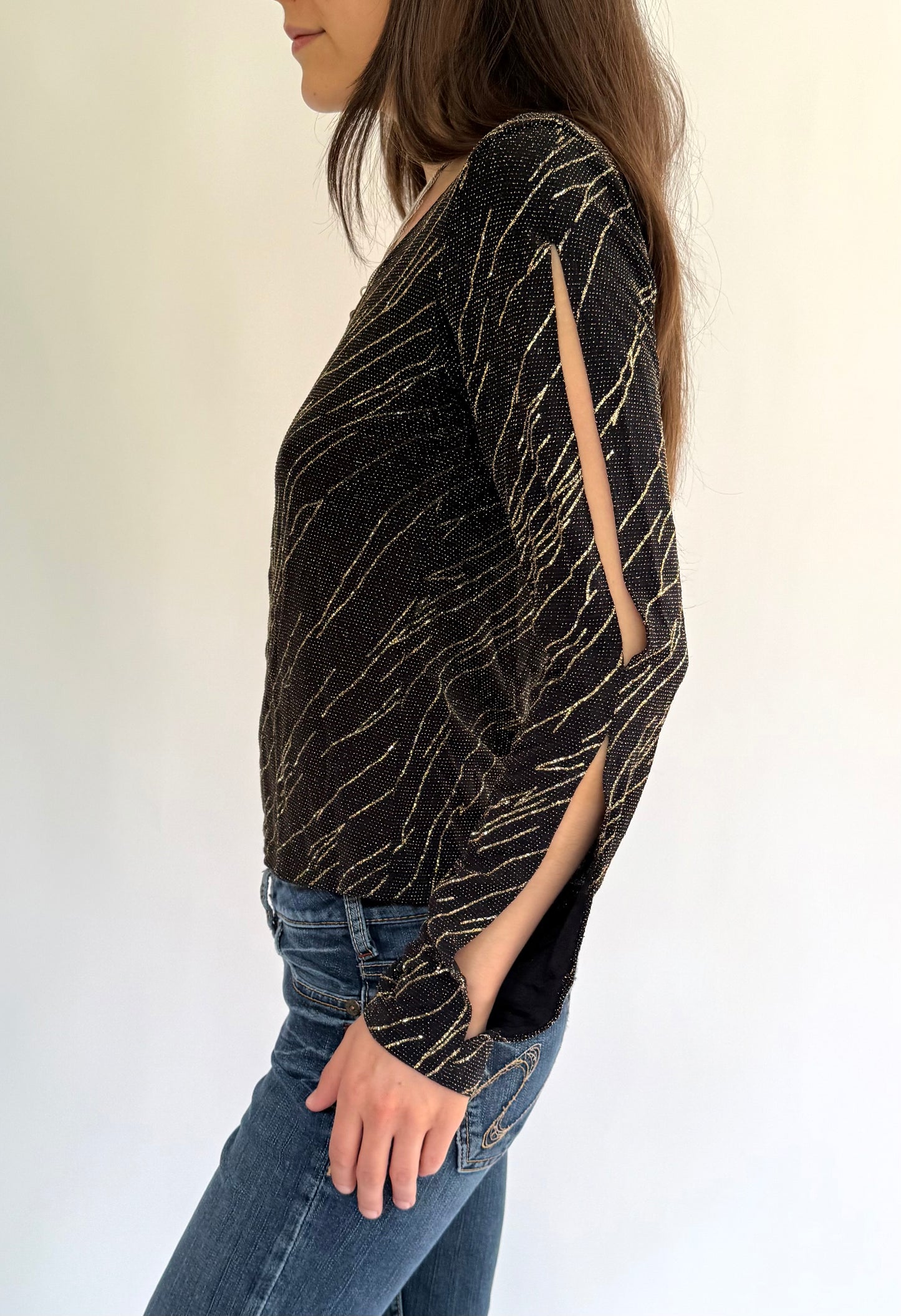 Y2K sparkling one sleeve party top