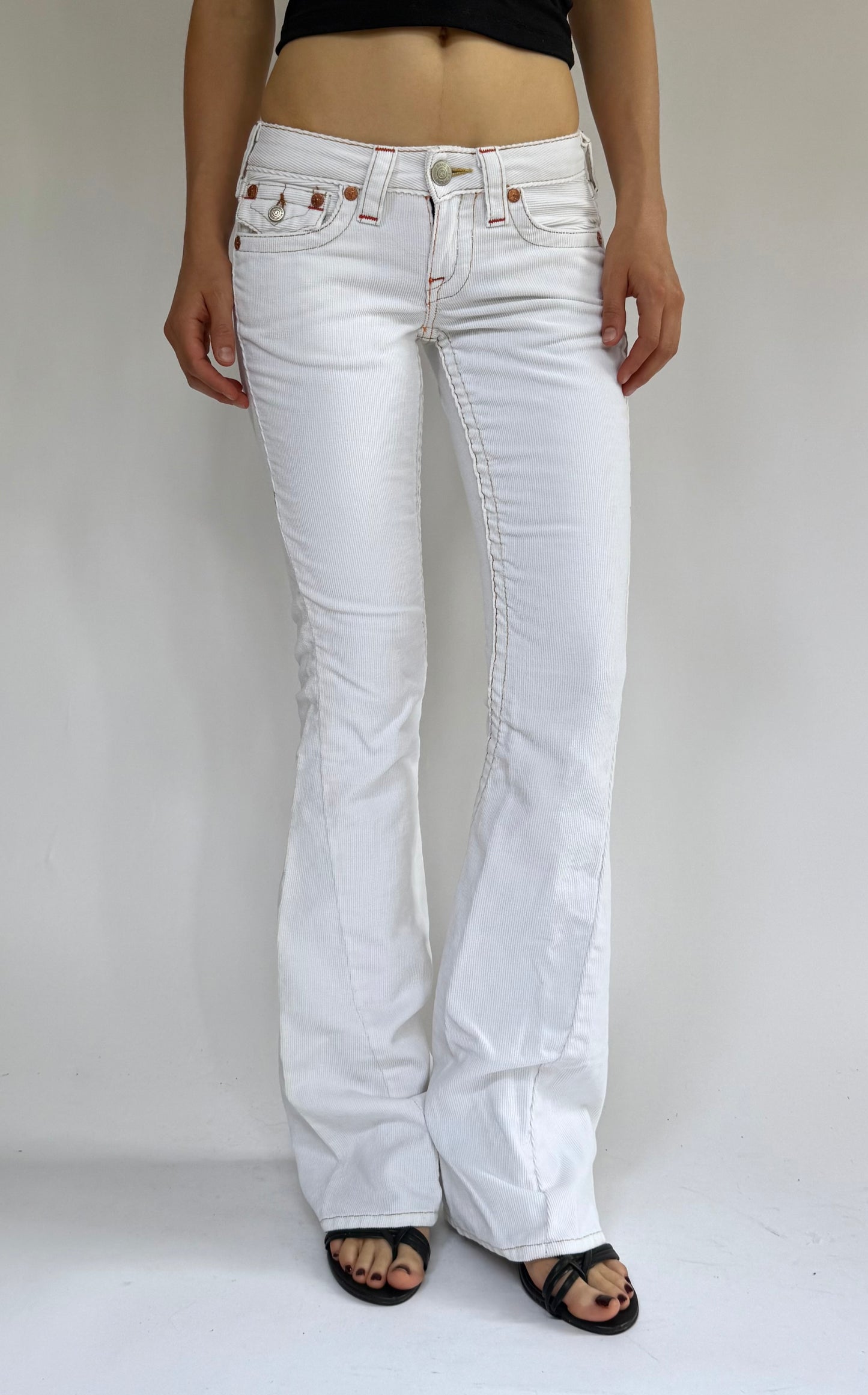 Y2K DEADSTOCK True Religion white corduroy low-rise flare jeans