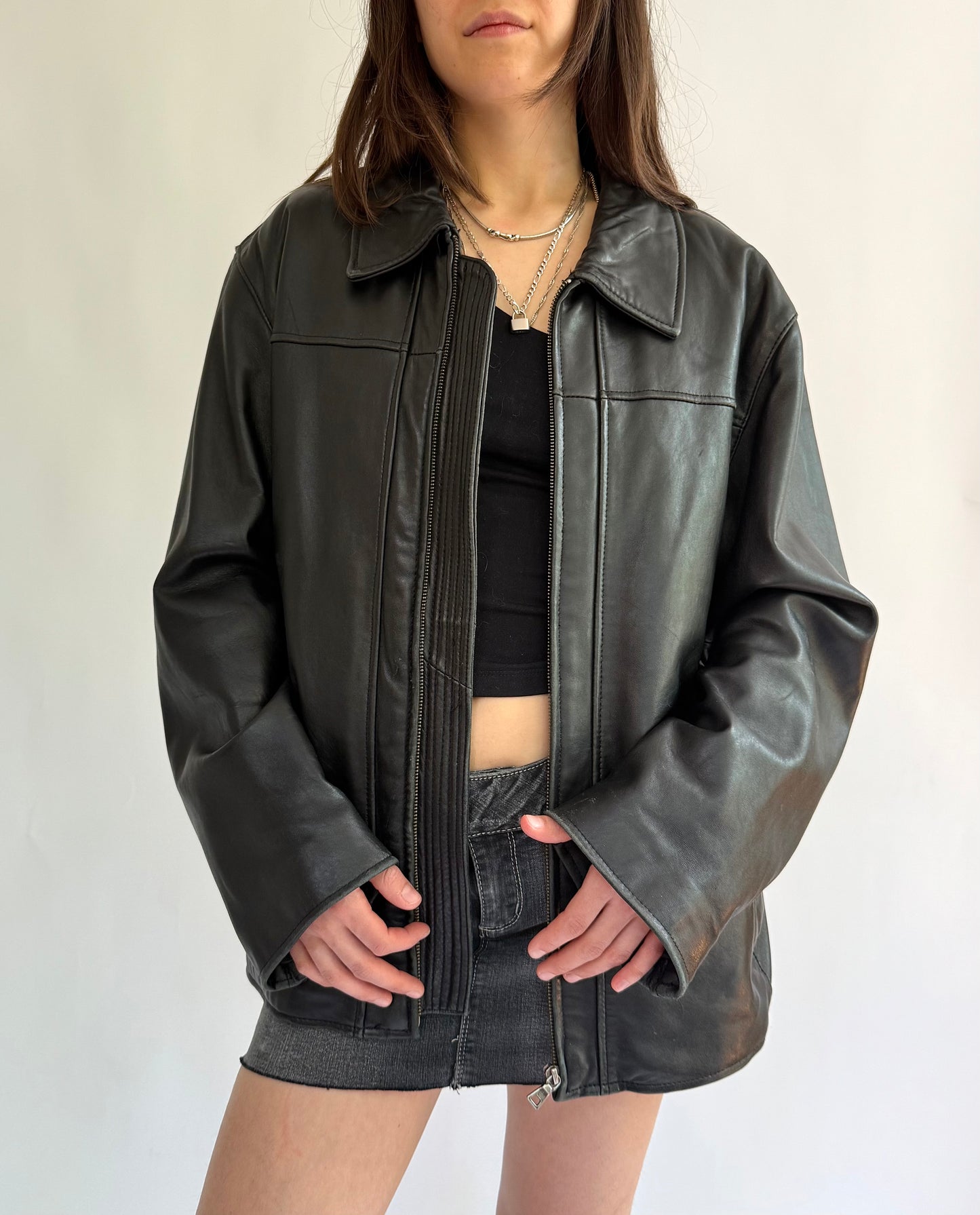 Oversized vintage 90s black genuine leather jacket by Danier