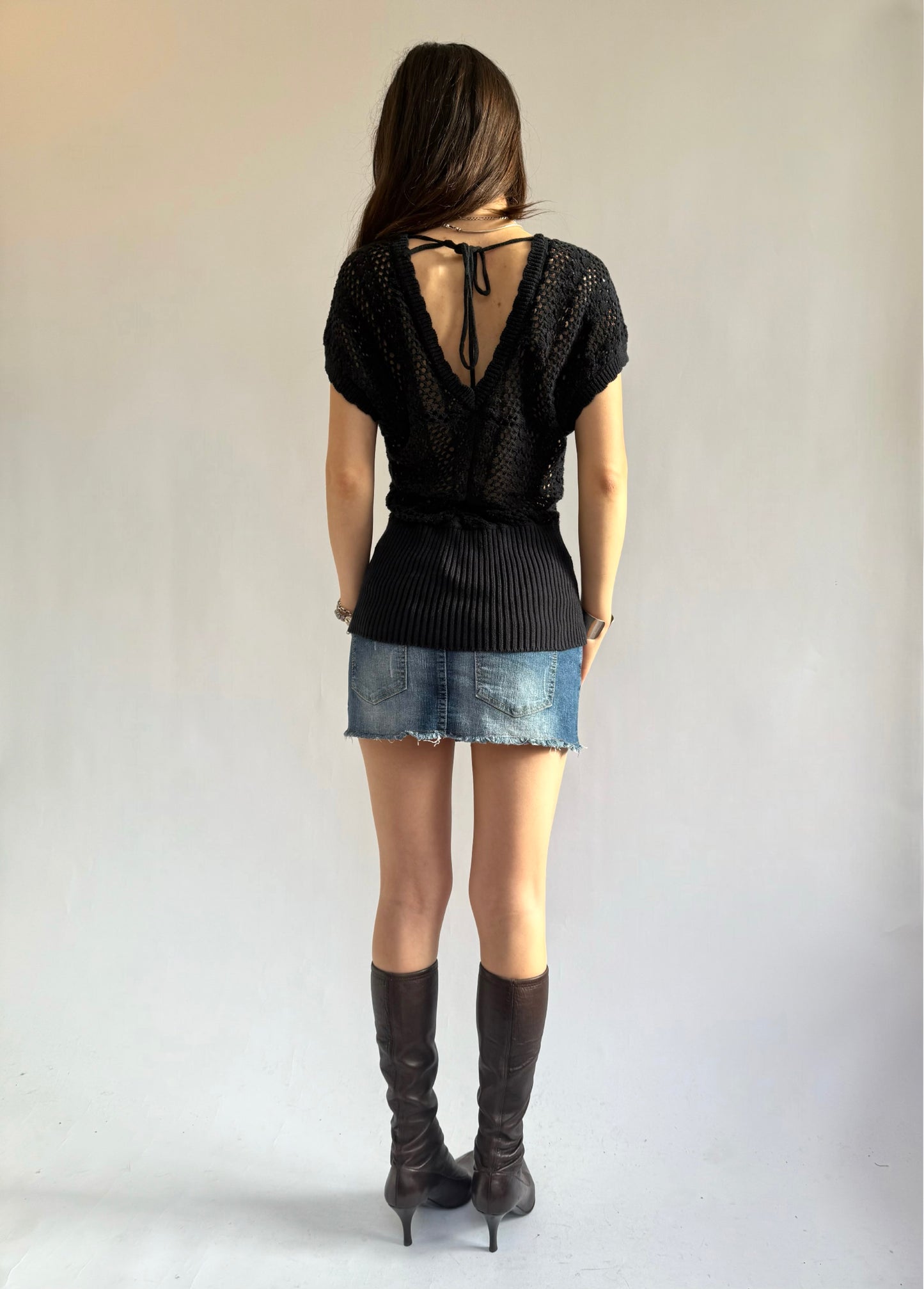 Y2K open back knit top