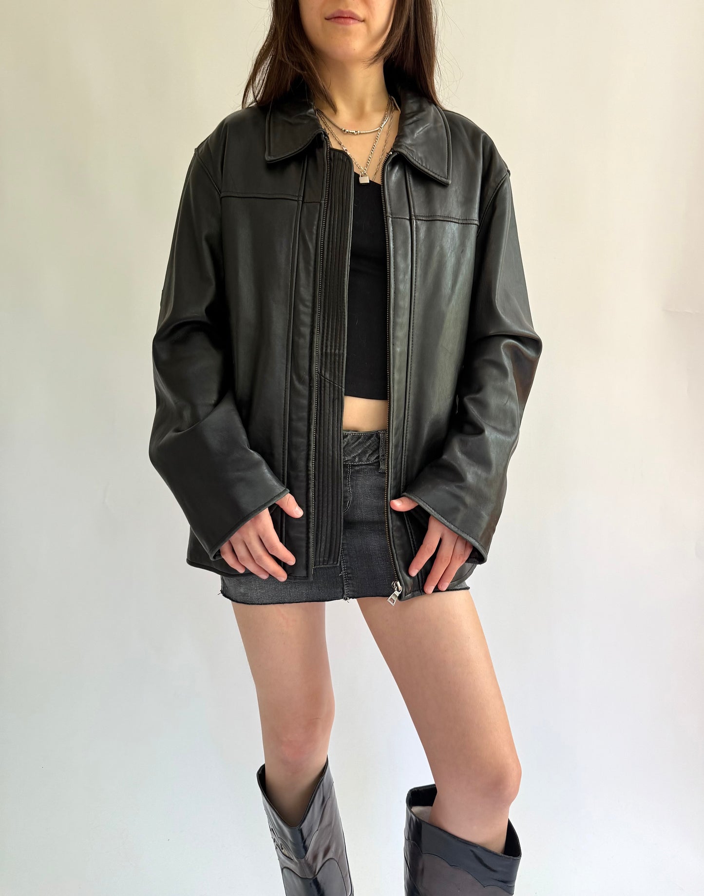 Oversized vintage 90s black genuine leather jacket by Danier