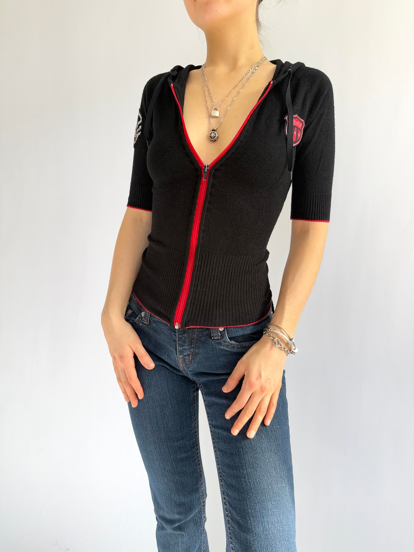 Y2K Black and red fitted zip-up by PEPE JEANS