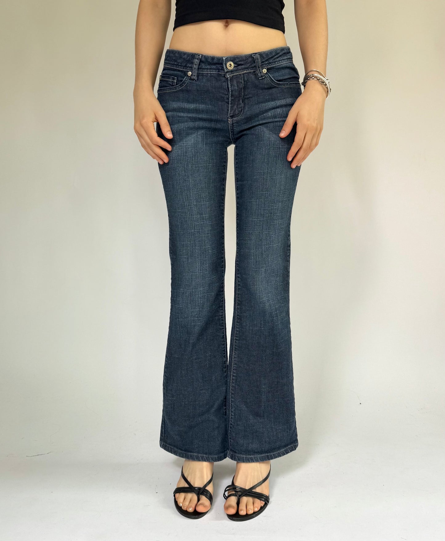 Y2K low rise dark wash flared leg jeans