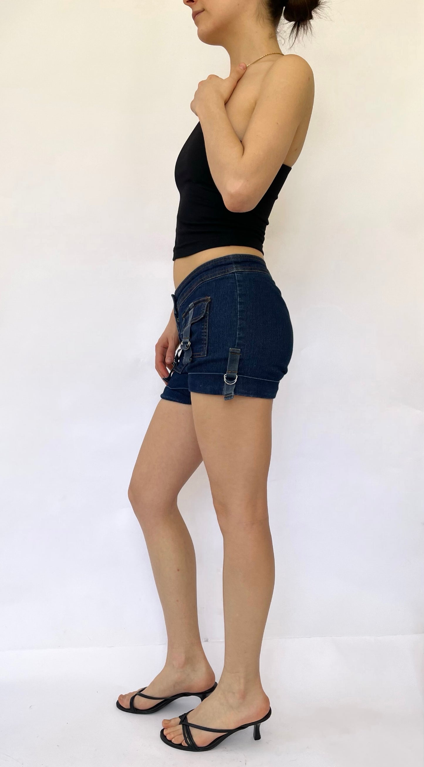 Y2K low rise stretchy denim shorts by SEXSO