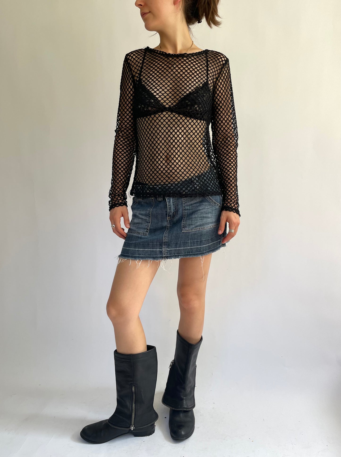 Y2K grunge aesthetic fishnet top