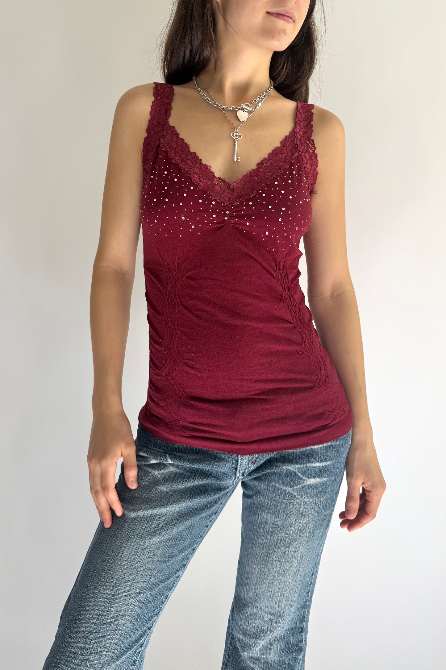 Y2k bedazelled v-neck camisole top