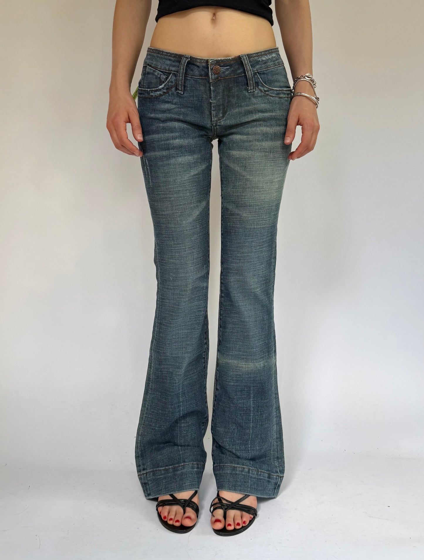 Y2K deadstock DOLLHOUSE low rise belted flared jeans