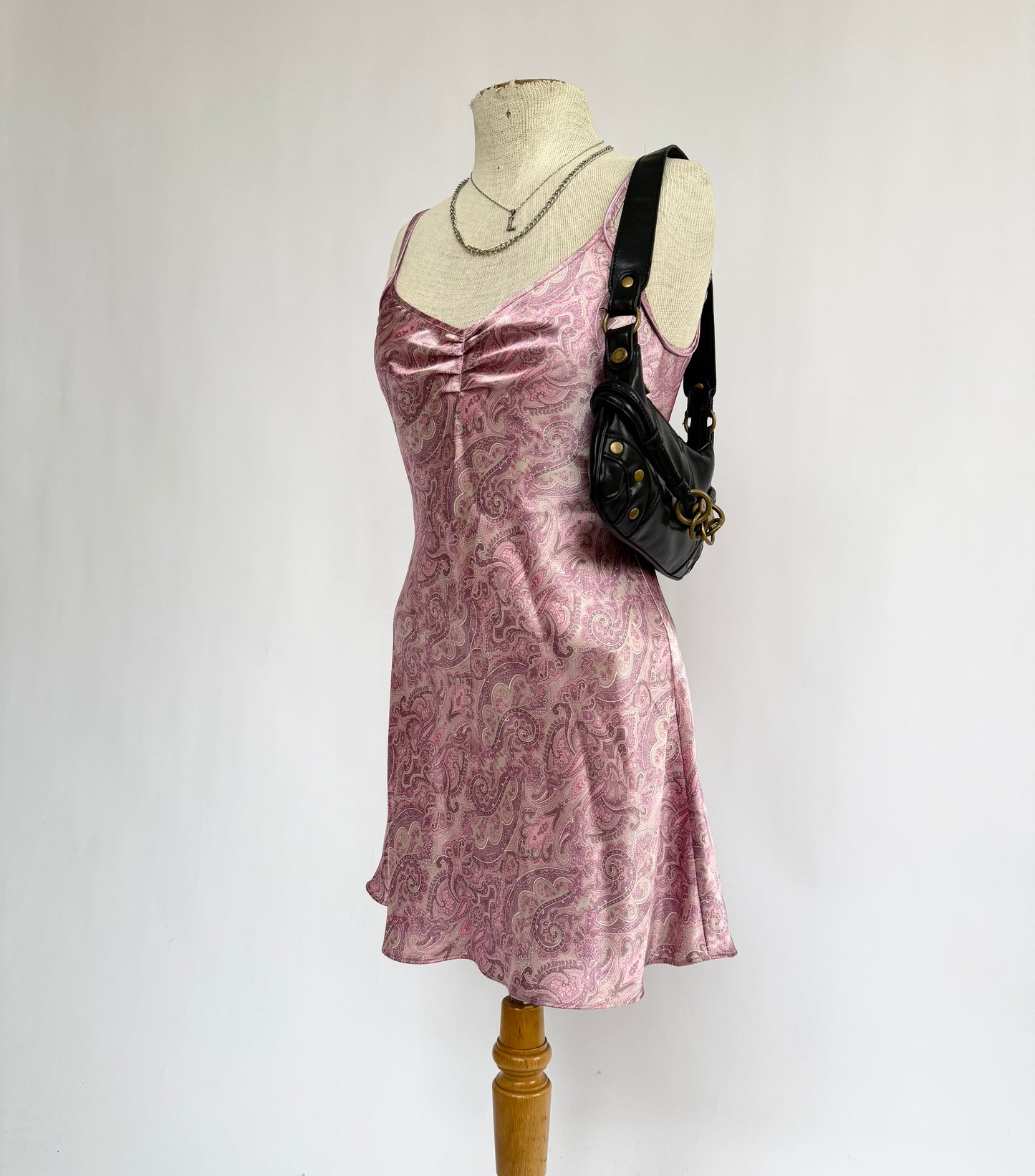 Y2K satin mini pink paisley dress