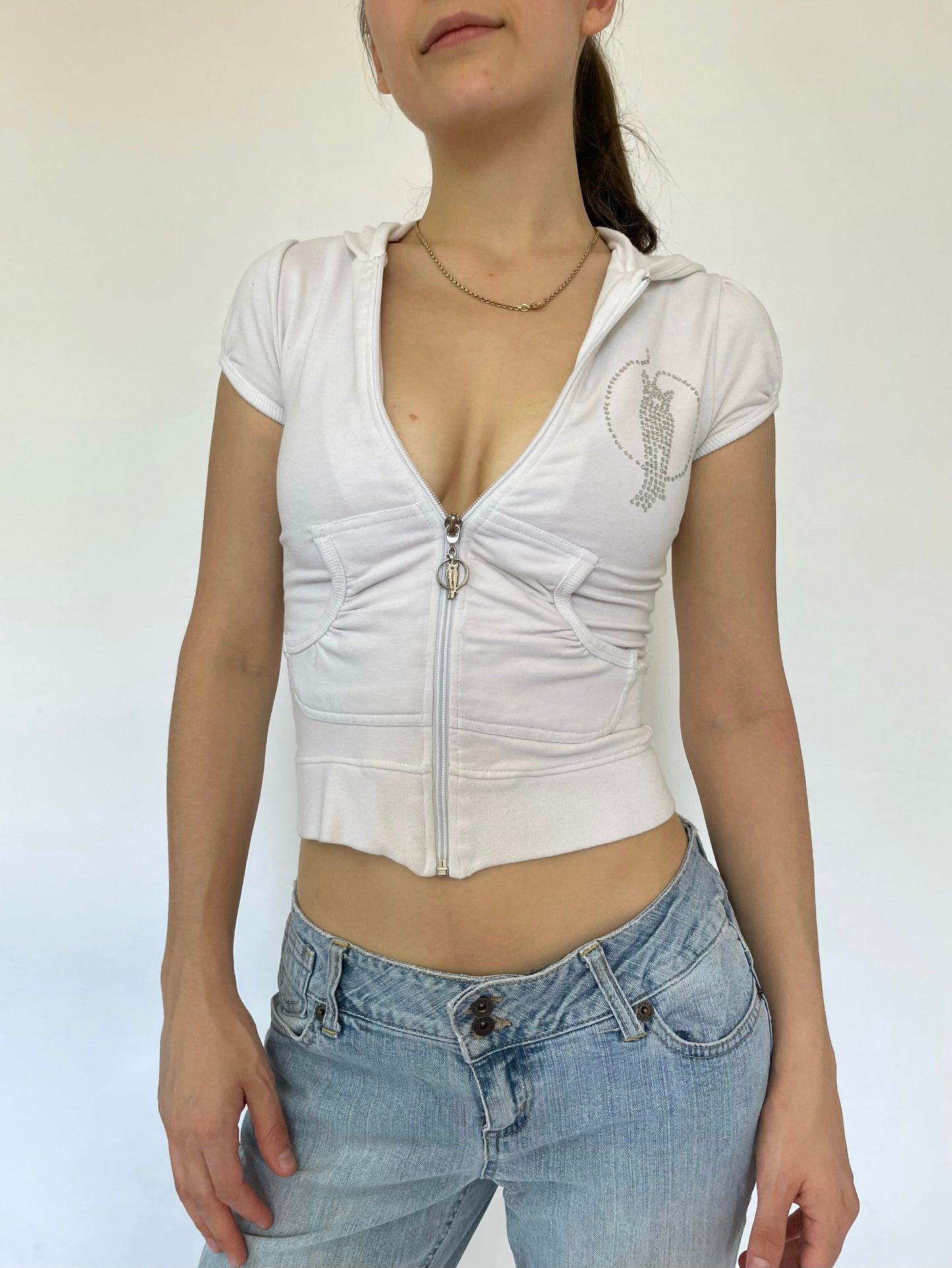 Iconic Y2k white fitted zip up