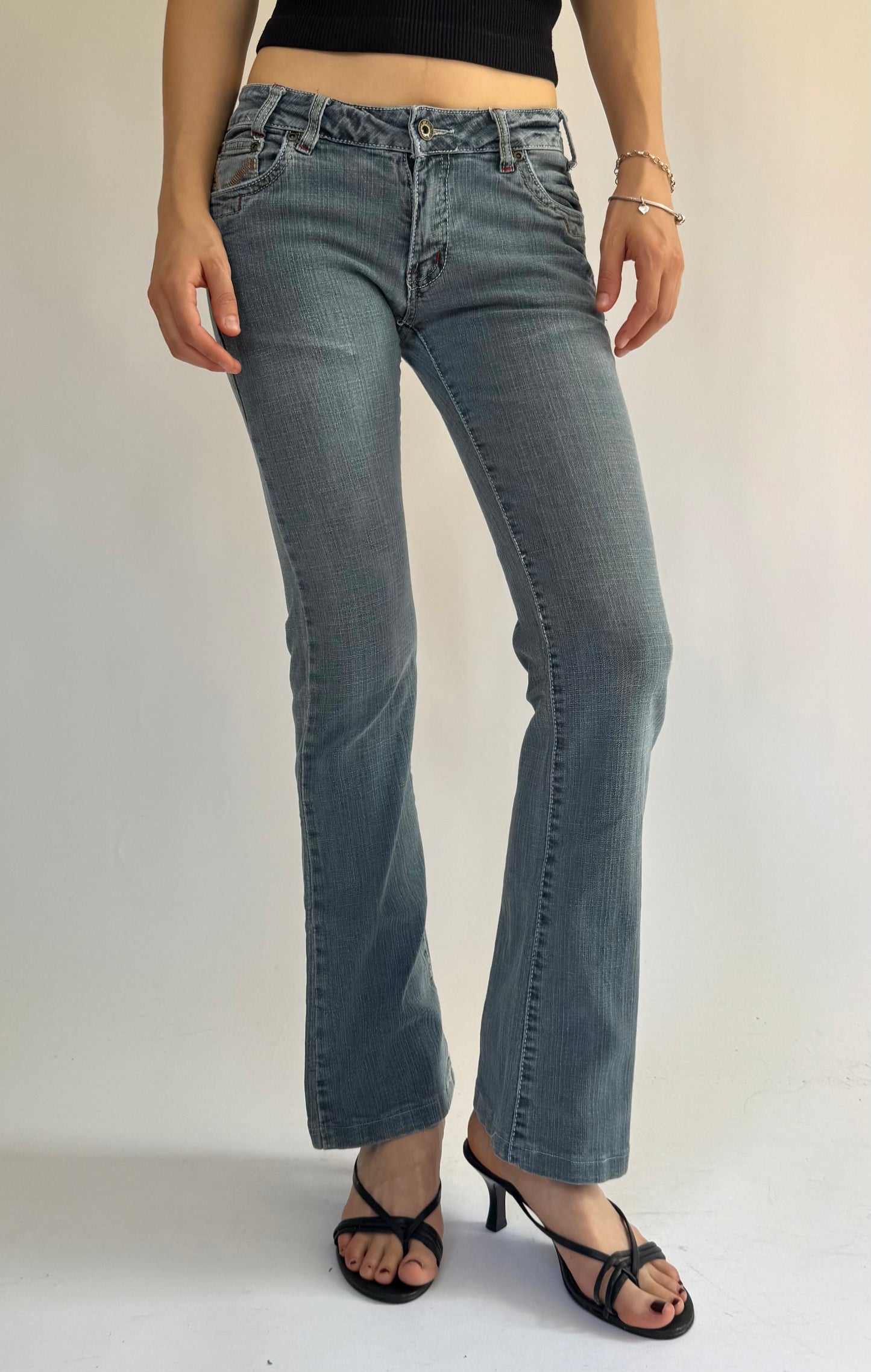 Y2k Low rise flare jeans with cute back pockets by SWEETY JEANS