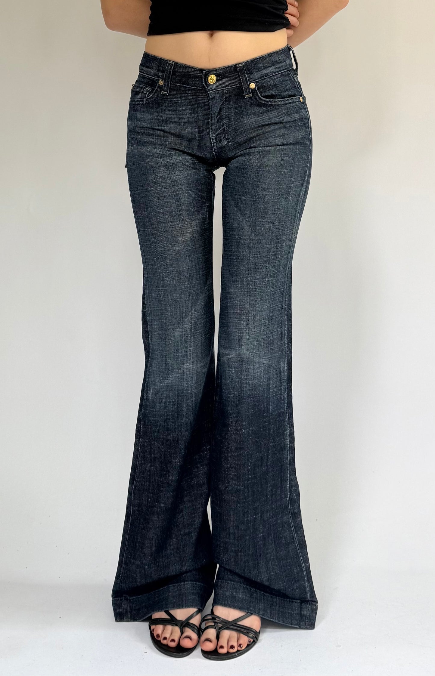 Y2K DEADSTOCK with tags dark wash mid rise flare jeans
