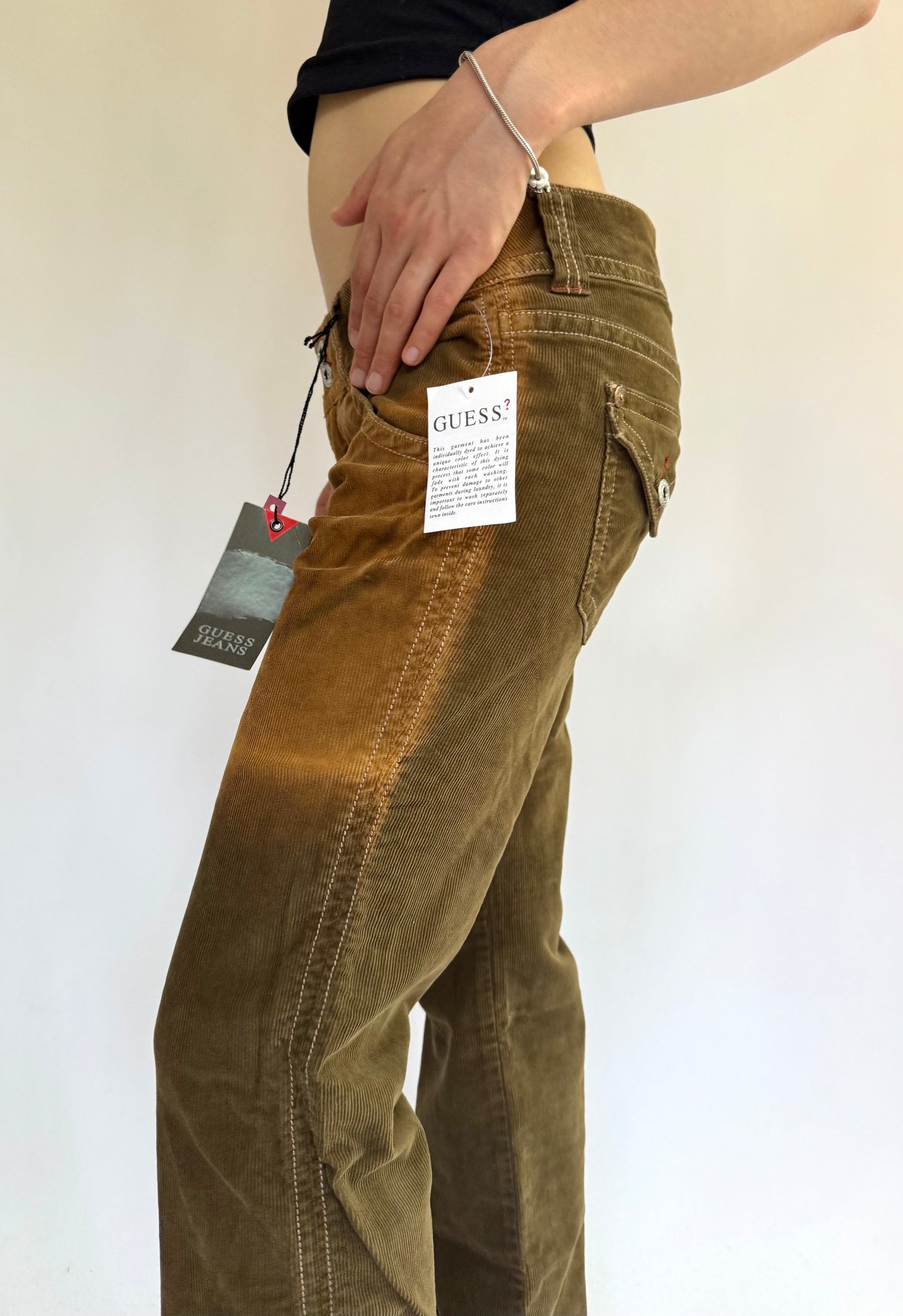 Y2K DEADSTOCK GUESS JEANS low rise flared corduroy pants with acid wash prints