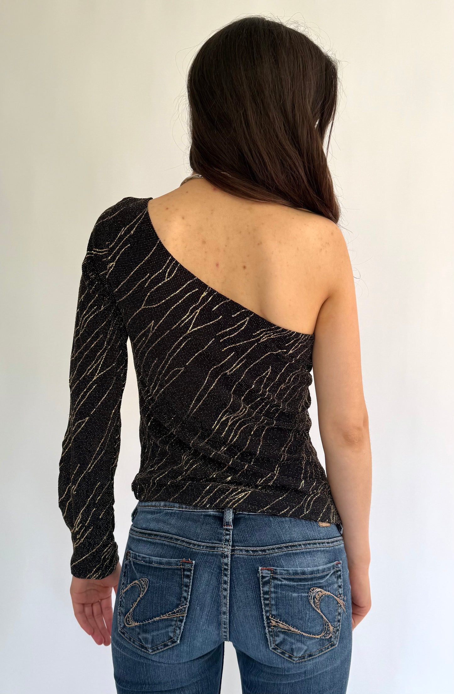 Y2K sparkling one sleeve party top