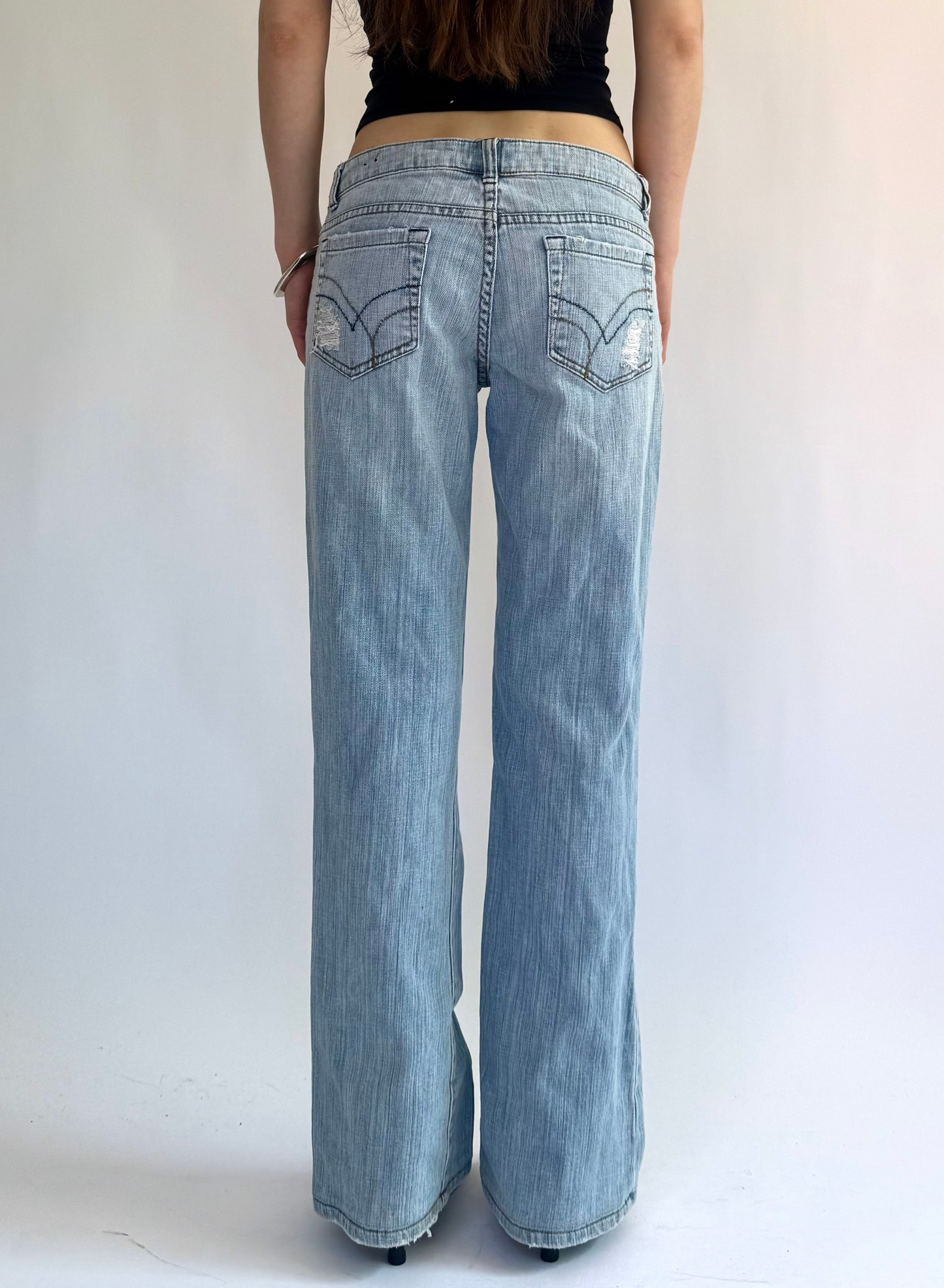 Y2K low rise baggy Distressed flared denim jeans