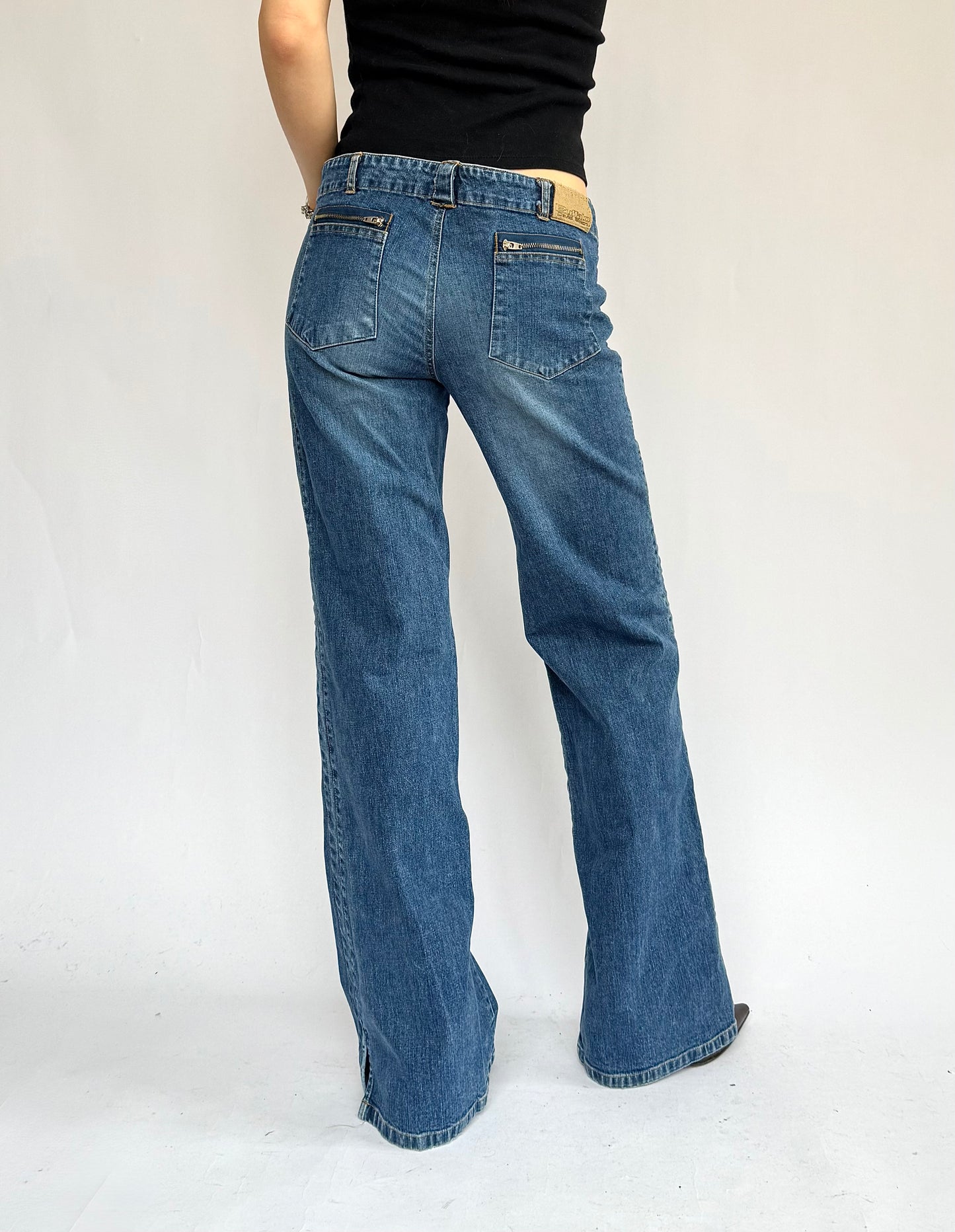Y2K low rise detailed wide leg jeans