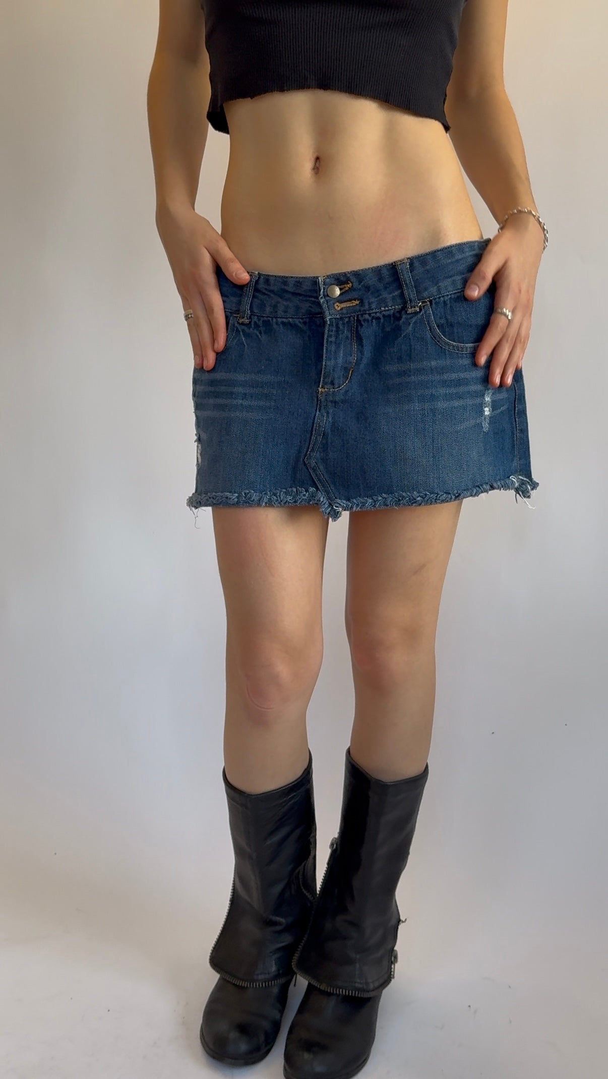 Y2K dark wash low rise mini skirt