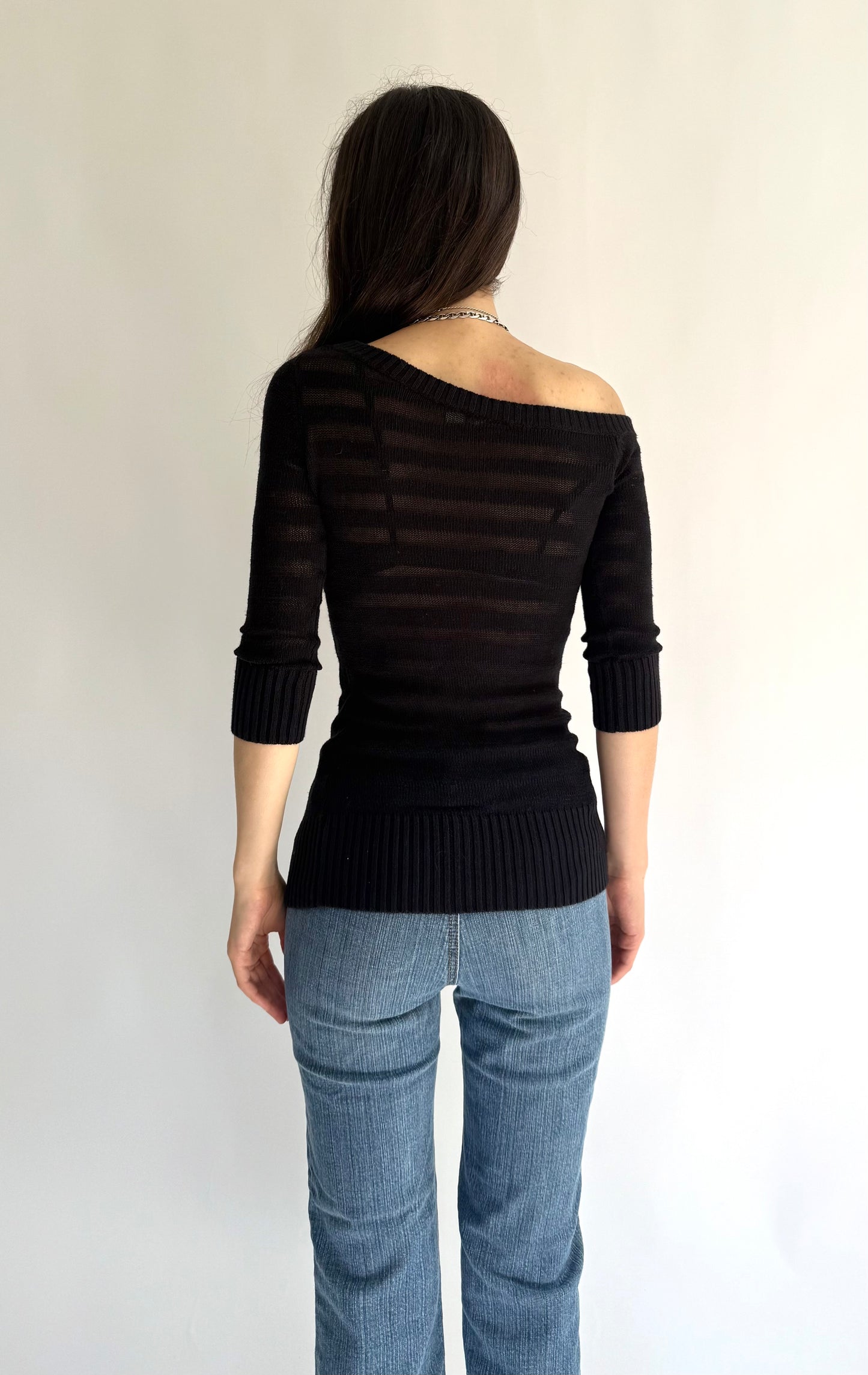 Y2K sheer Black off the shoulder sweater