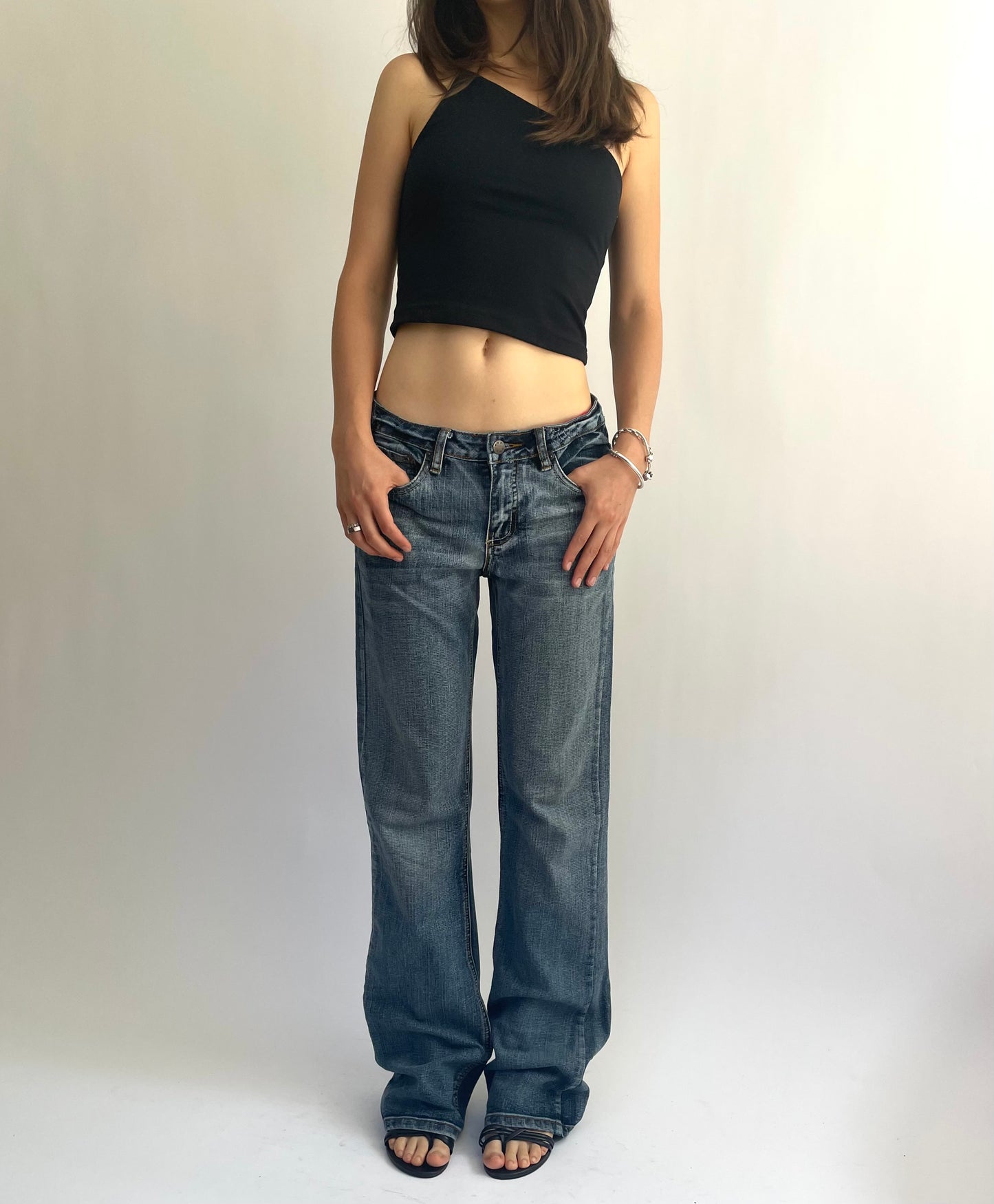 Y2K low rise dark wash baggy jeans