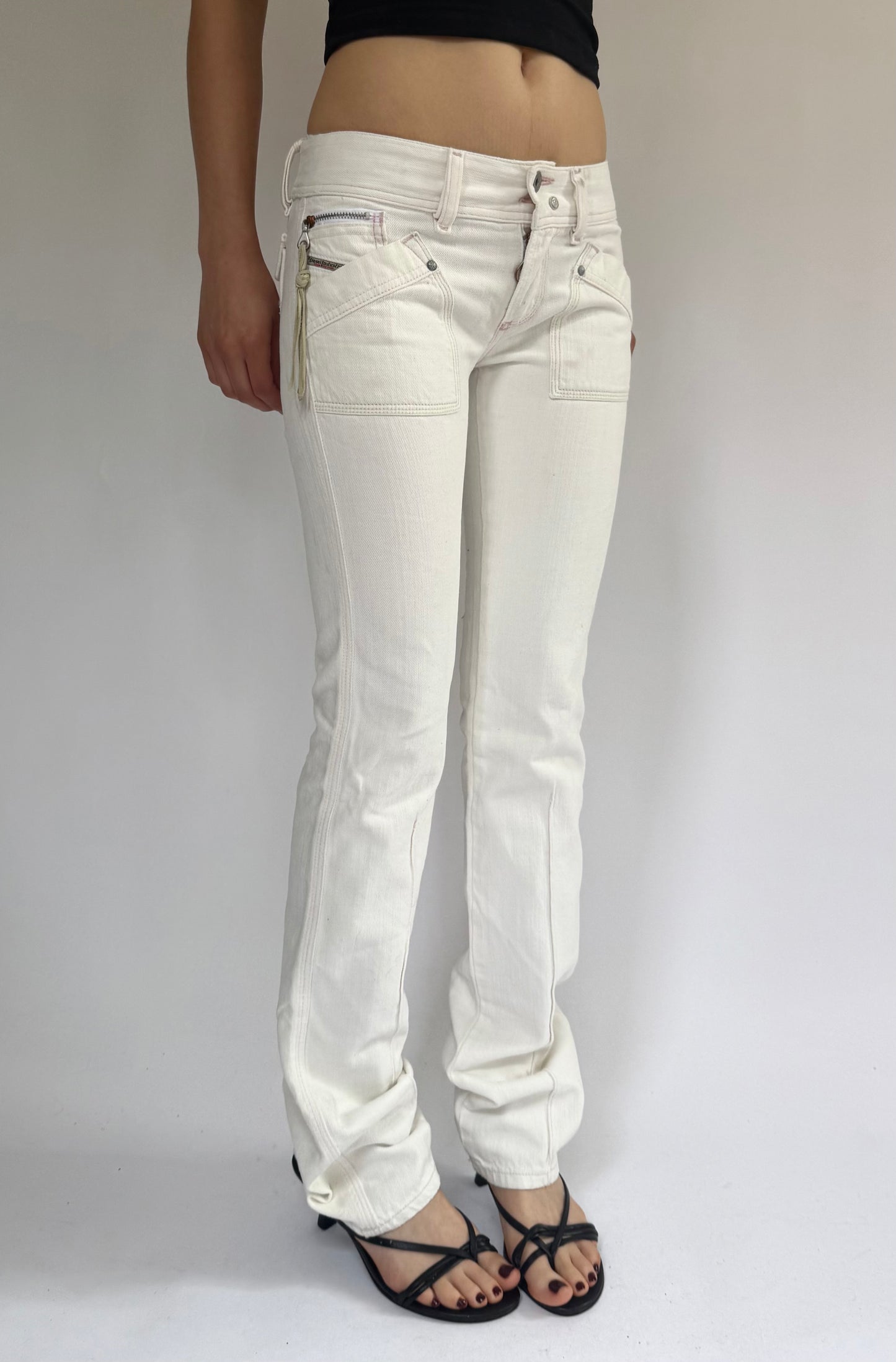 Y2k DEADSTOCK DIESEL with tags low rise white flared jeans