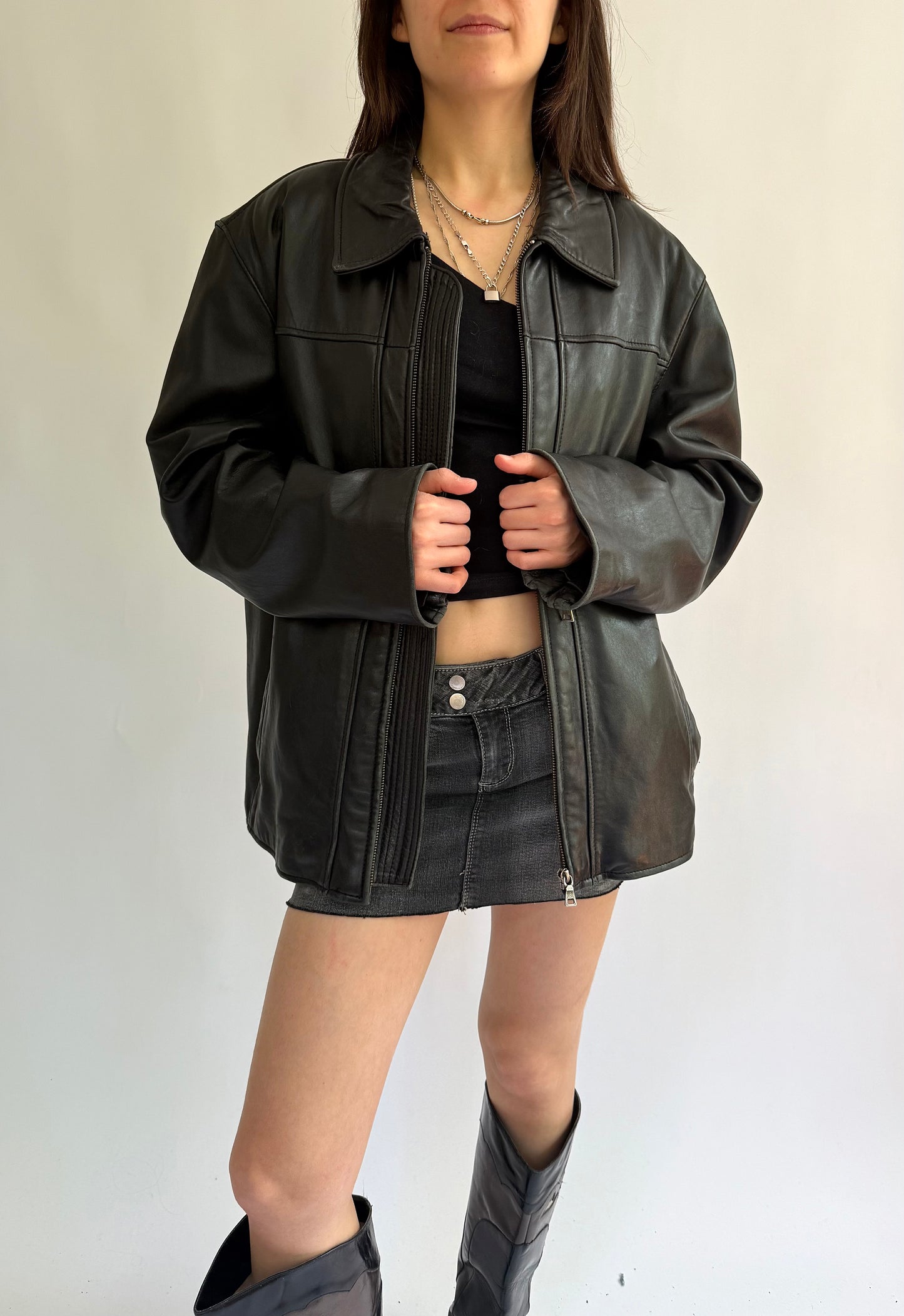 Oversized vintage 90s black genuine leather jacket by Danier