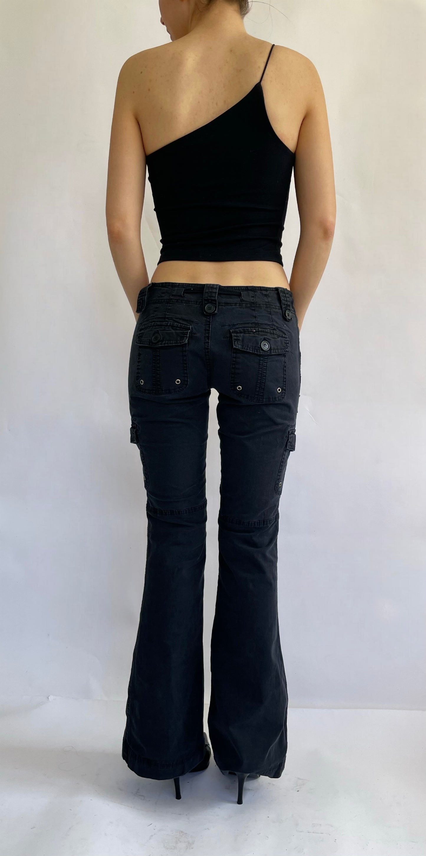 Y2K low rise flared cargo pants